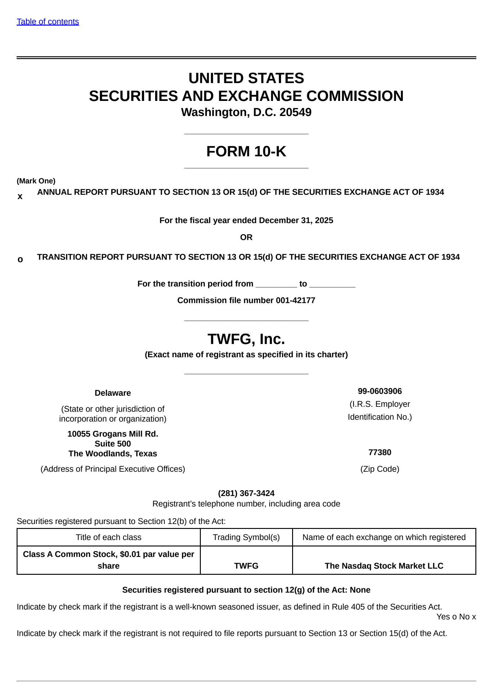 TWFG's Q4 2025 Annual report