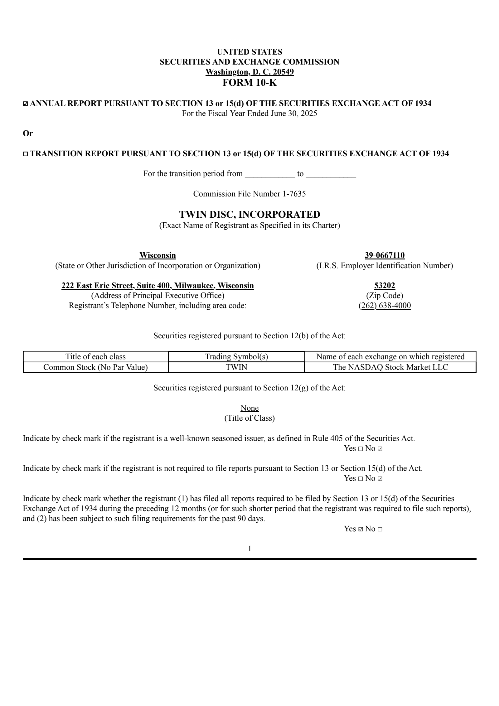 Twin Disc's Q4 2025 Annual report