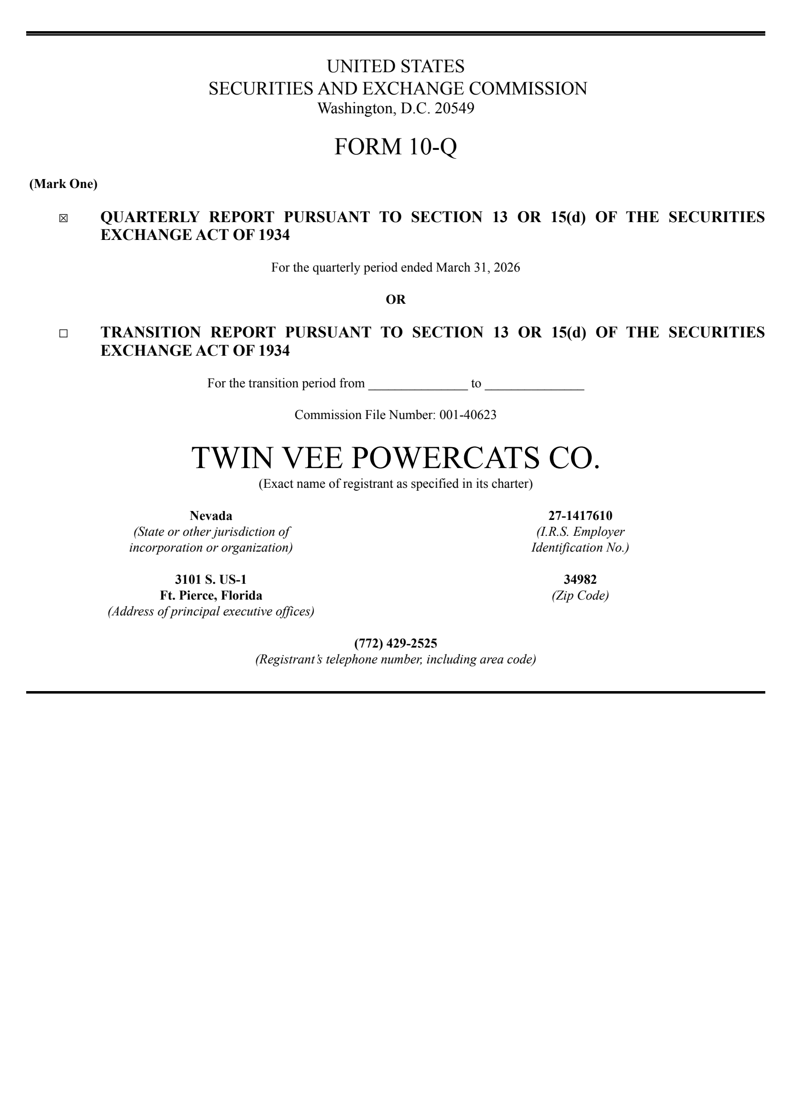 Twin Vee PowerCats' Q1 2026 Quarterly report