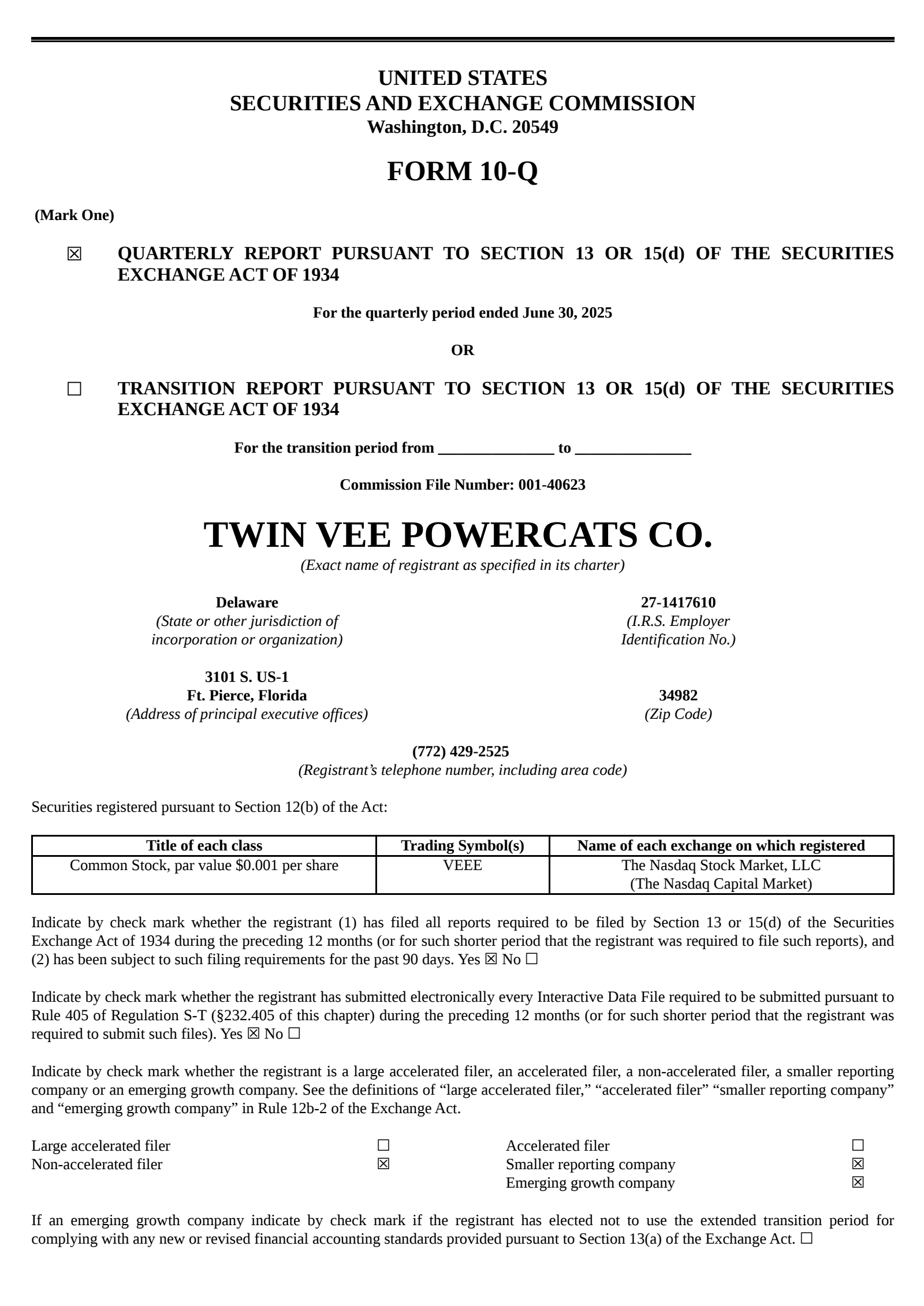 Twin Vee PowerCats' Q2 2025 Quarterly report
