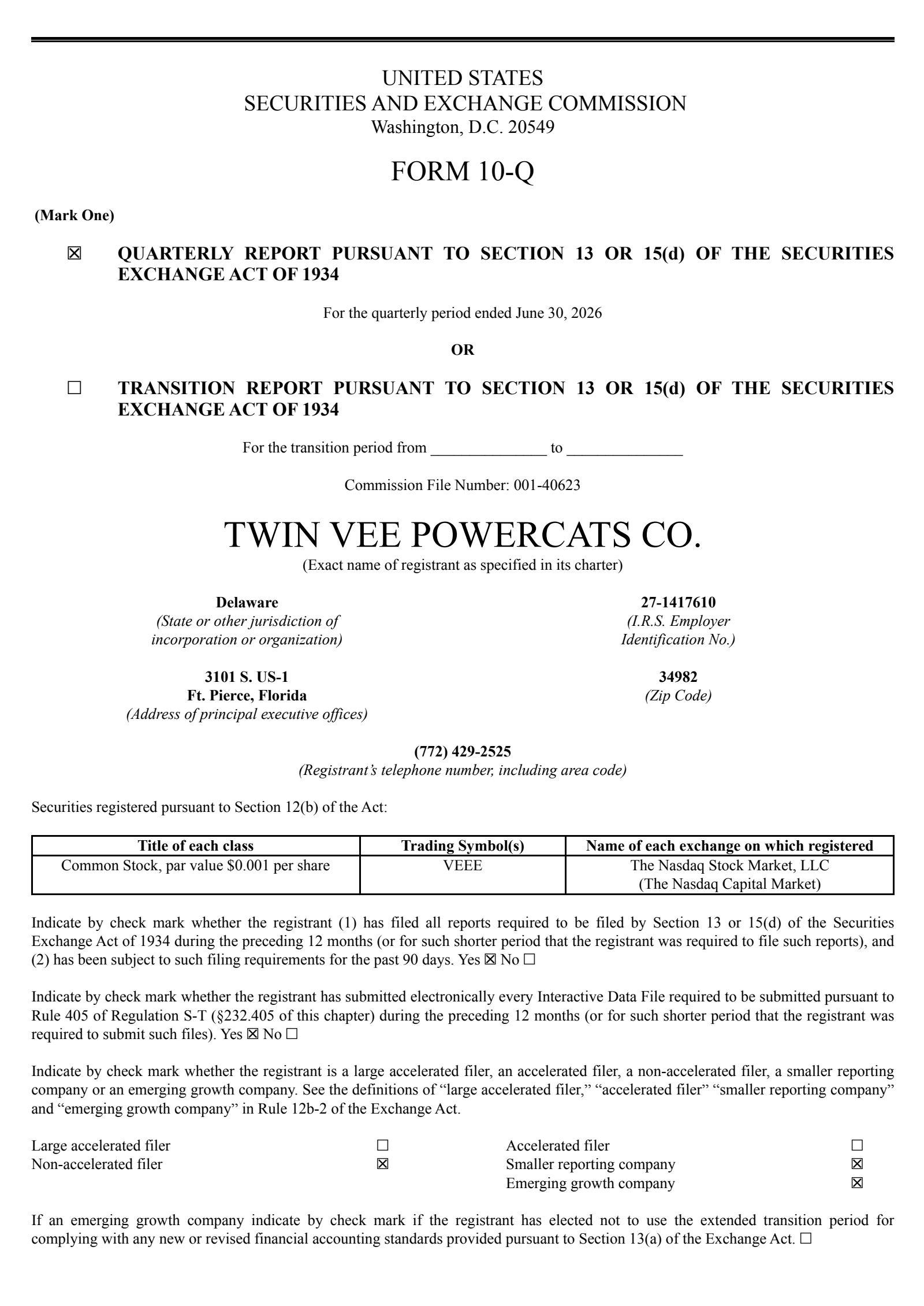 Twin Vee PowerCats' Q2 2026 Quarterly report