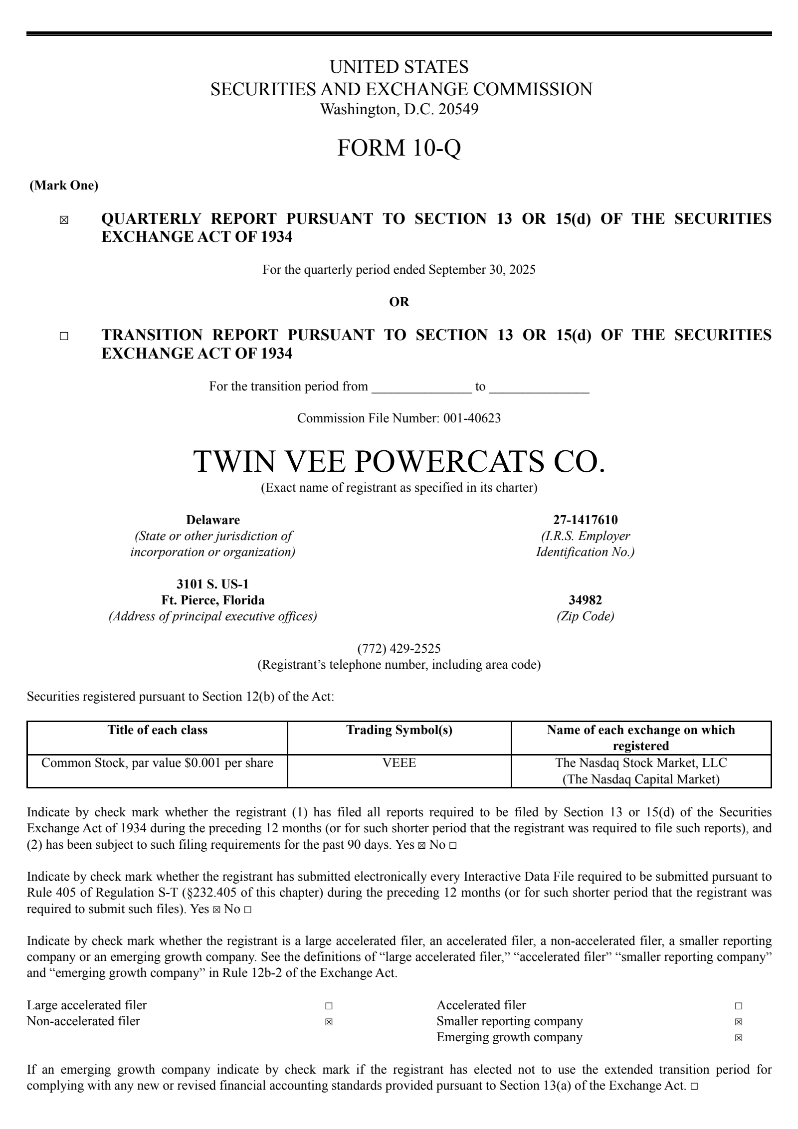Twin Vee PowerCats' Q3 2025 Quarterly Report