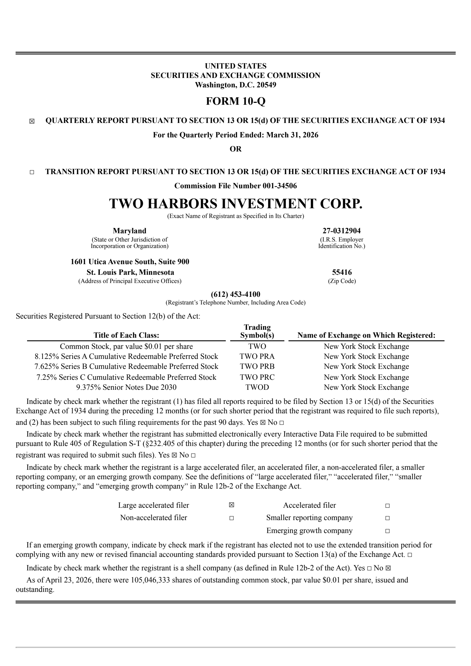 Two Harbors Investments' Q1 2026 Quarterly report