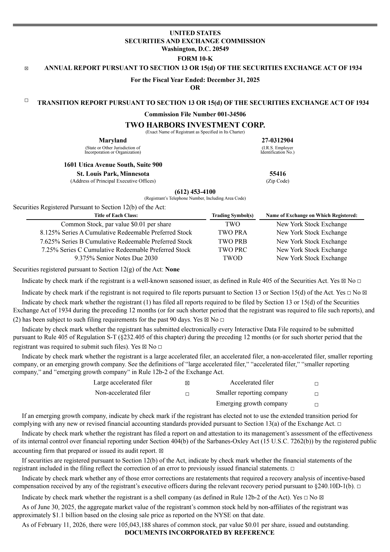 Two Harbors Investments' Q4 2025 Annual report