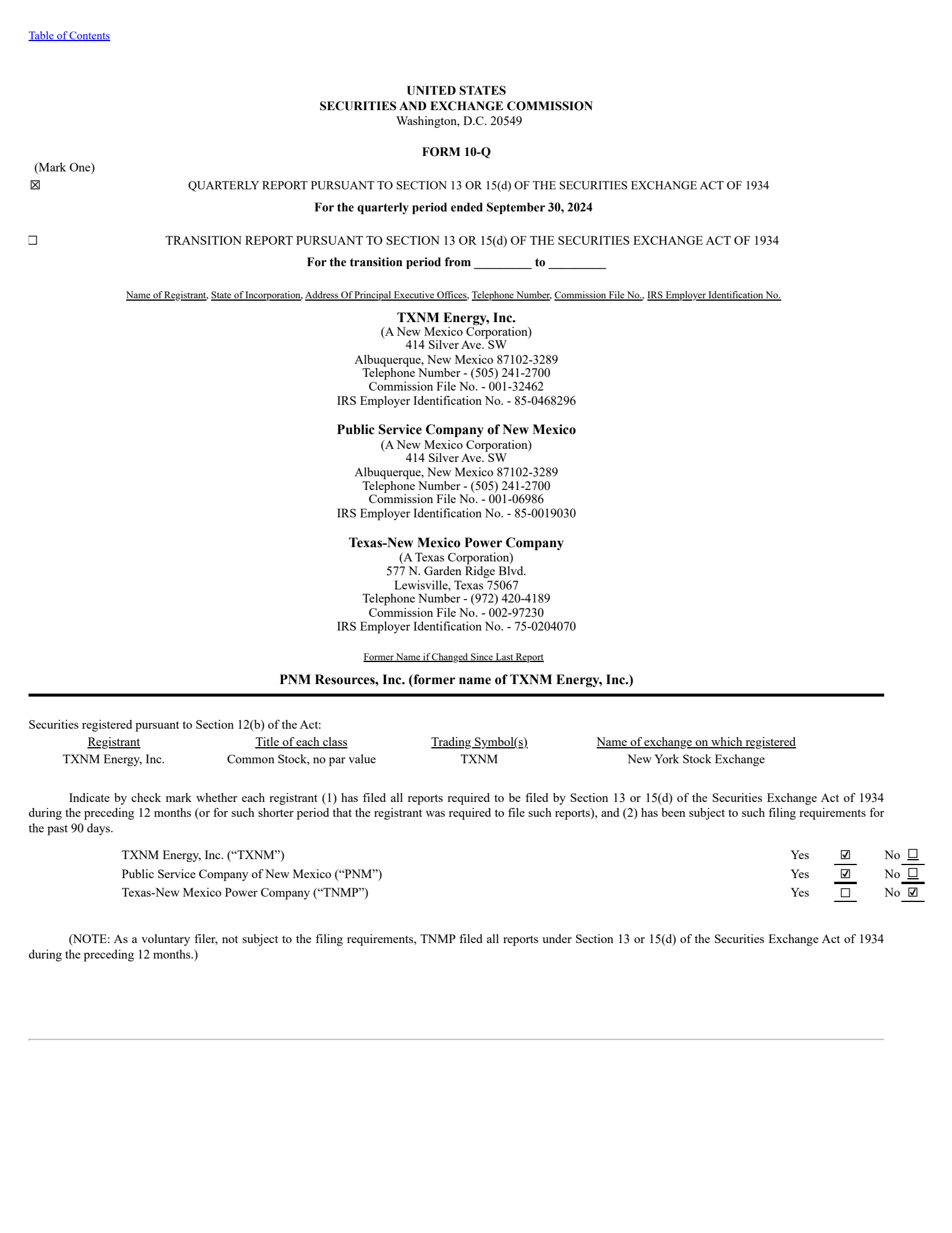 TXNM Energy's Q3 2024 Quarterly Report