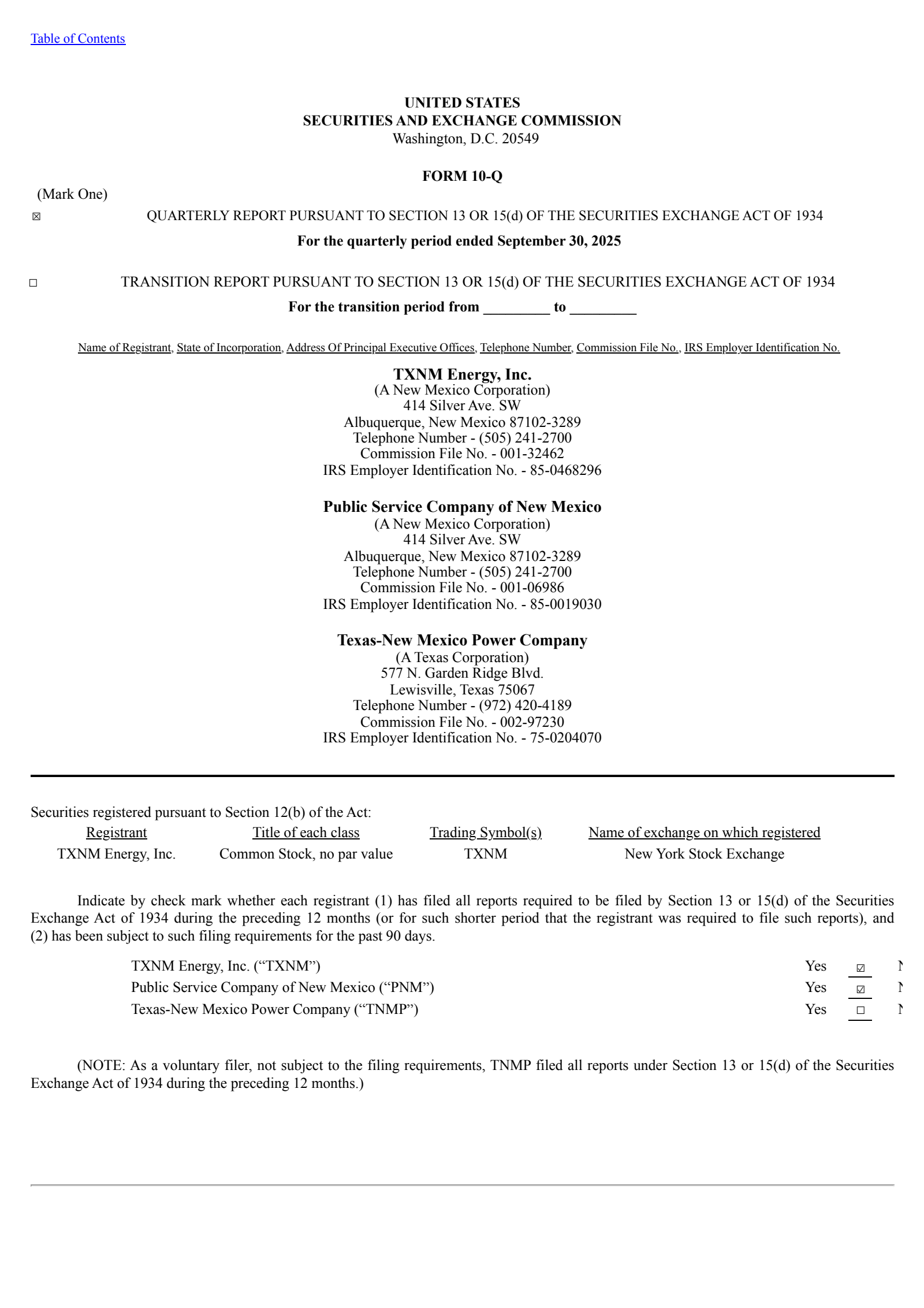 TXNM Energy's Q3 2025 Quarterly Report