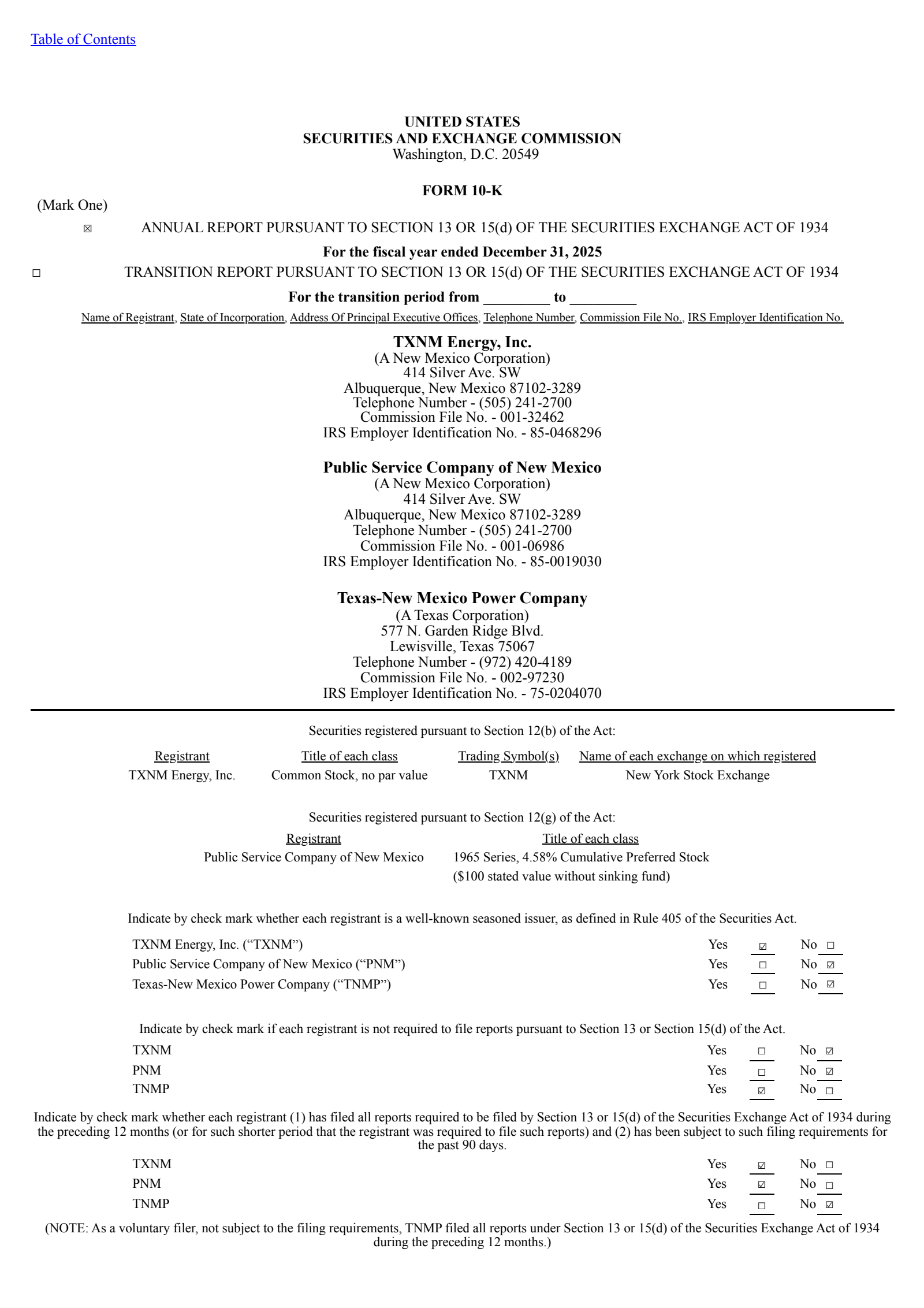 TXNM Energy's Q4 2025 Annual report
