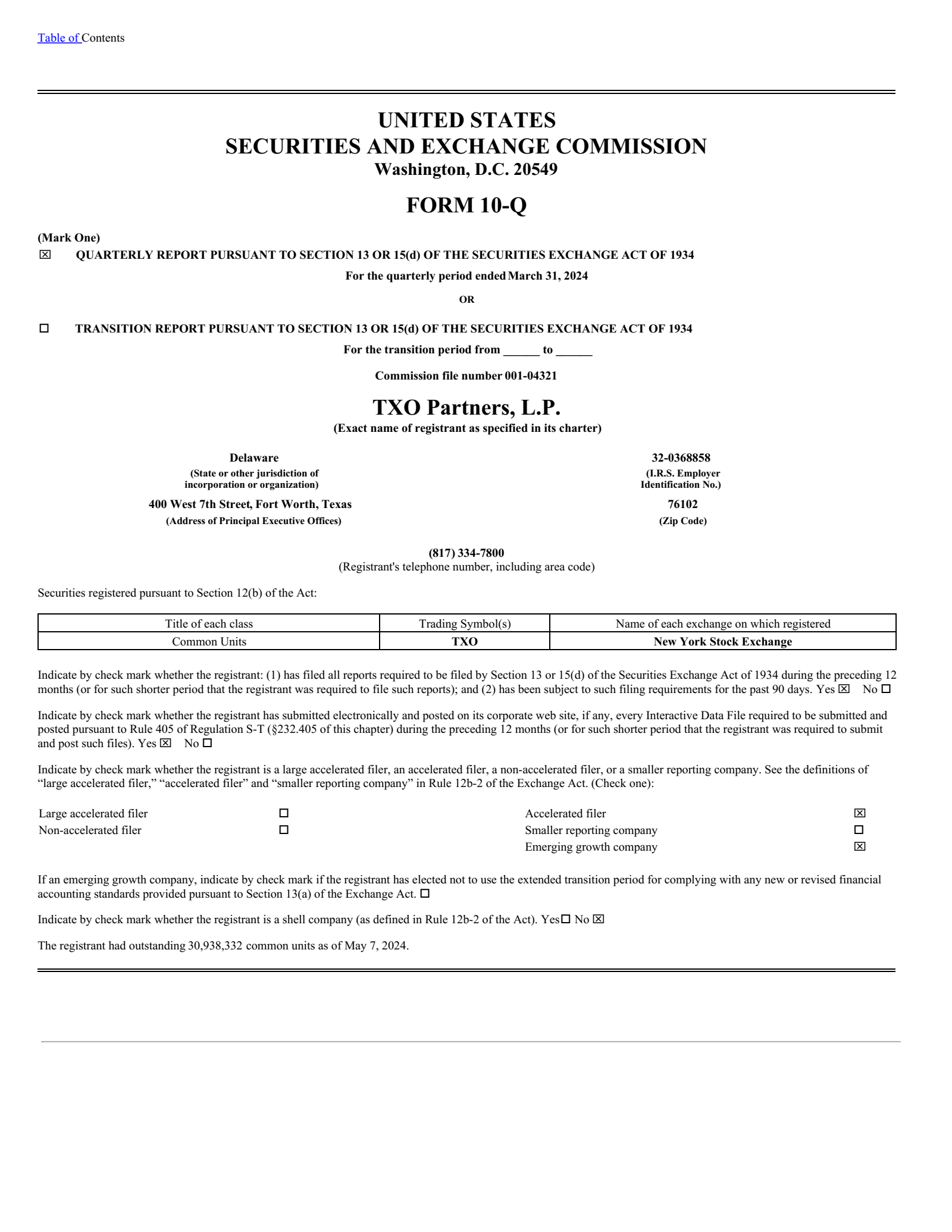 TXO Partners' Q1 2024 Quarterly Report