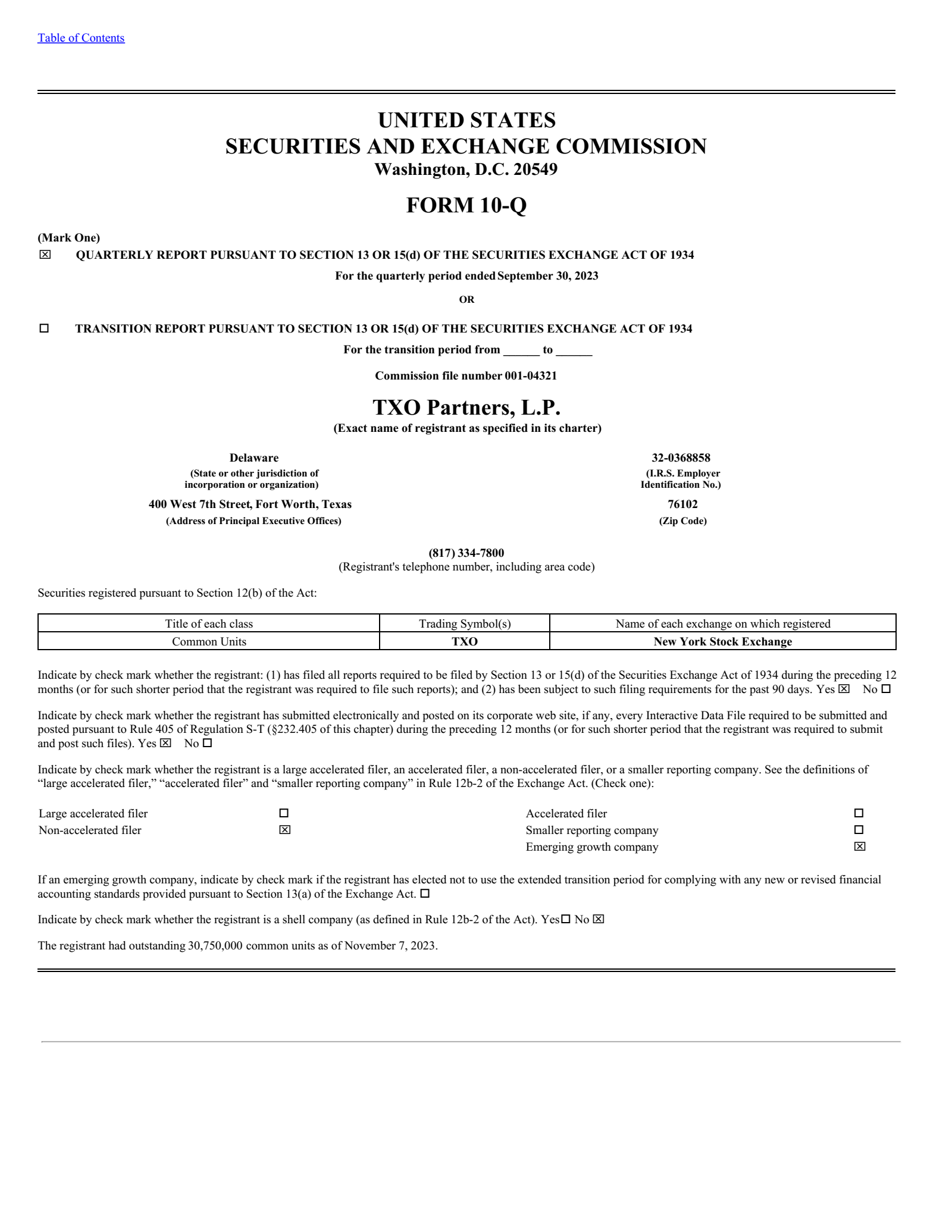TXO Partners' Q3 2023 Press Release