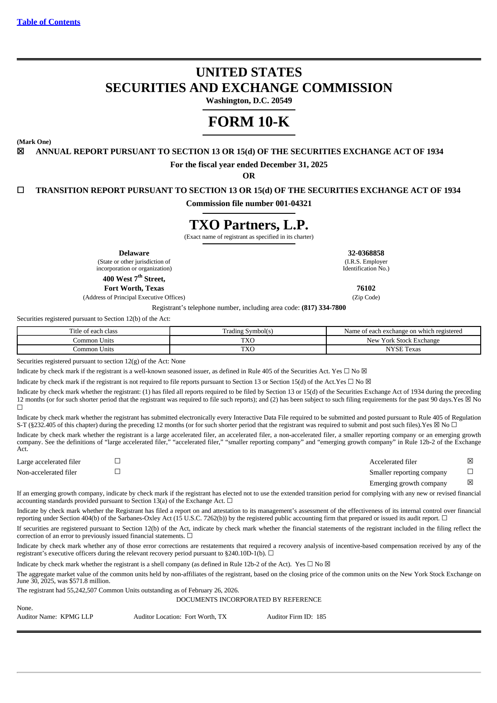 TXO Partners' Q4 2025 Annual report