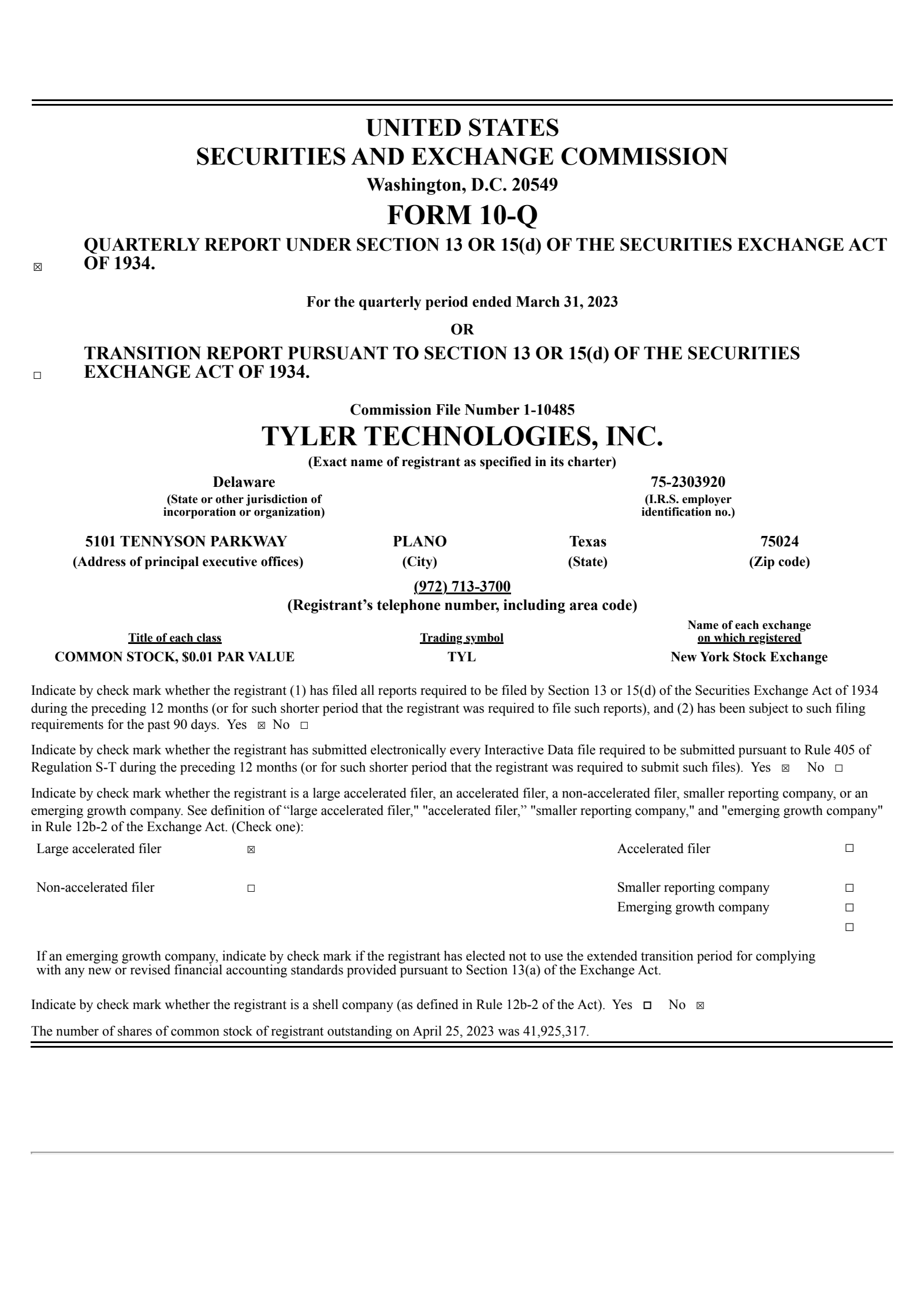 Tyler Technologies' Q1 2023 Quarterly report