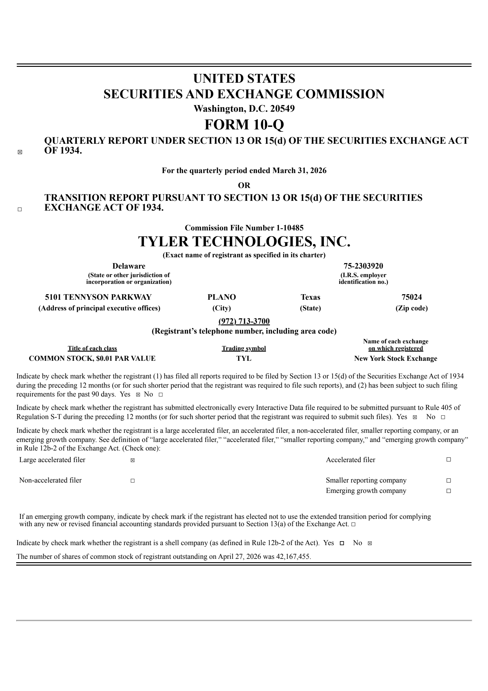 Tyler Incode Reports TYL Q1 2026 Earnings Report on 4/29/2026