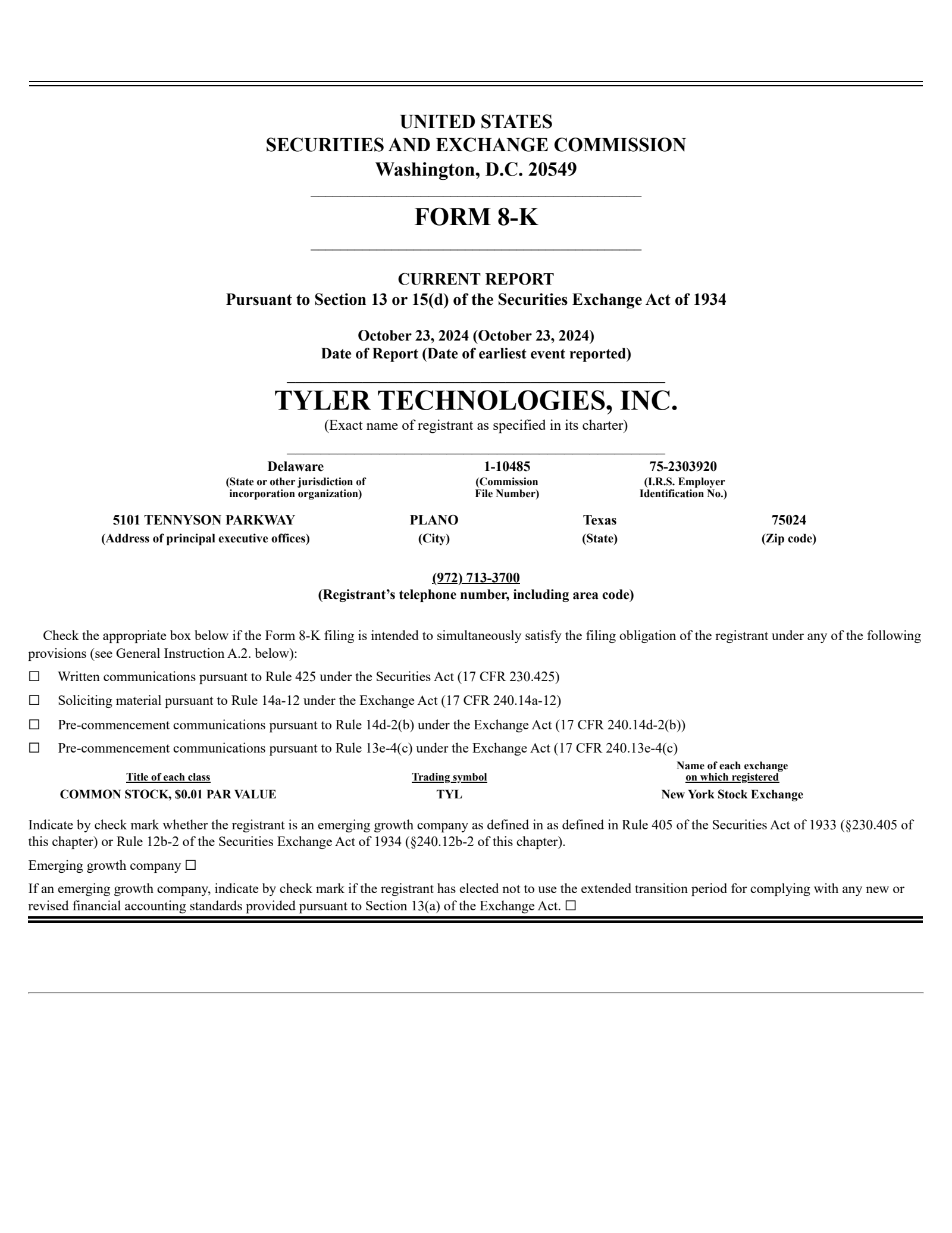 Tyler Technologies' Q3 2024 Earnings Release