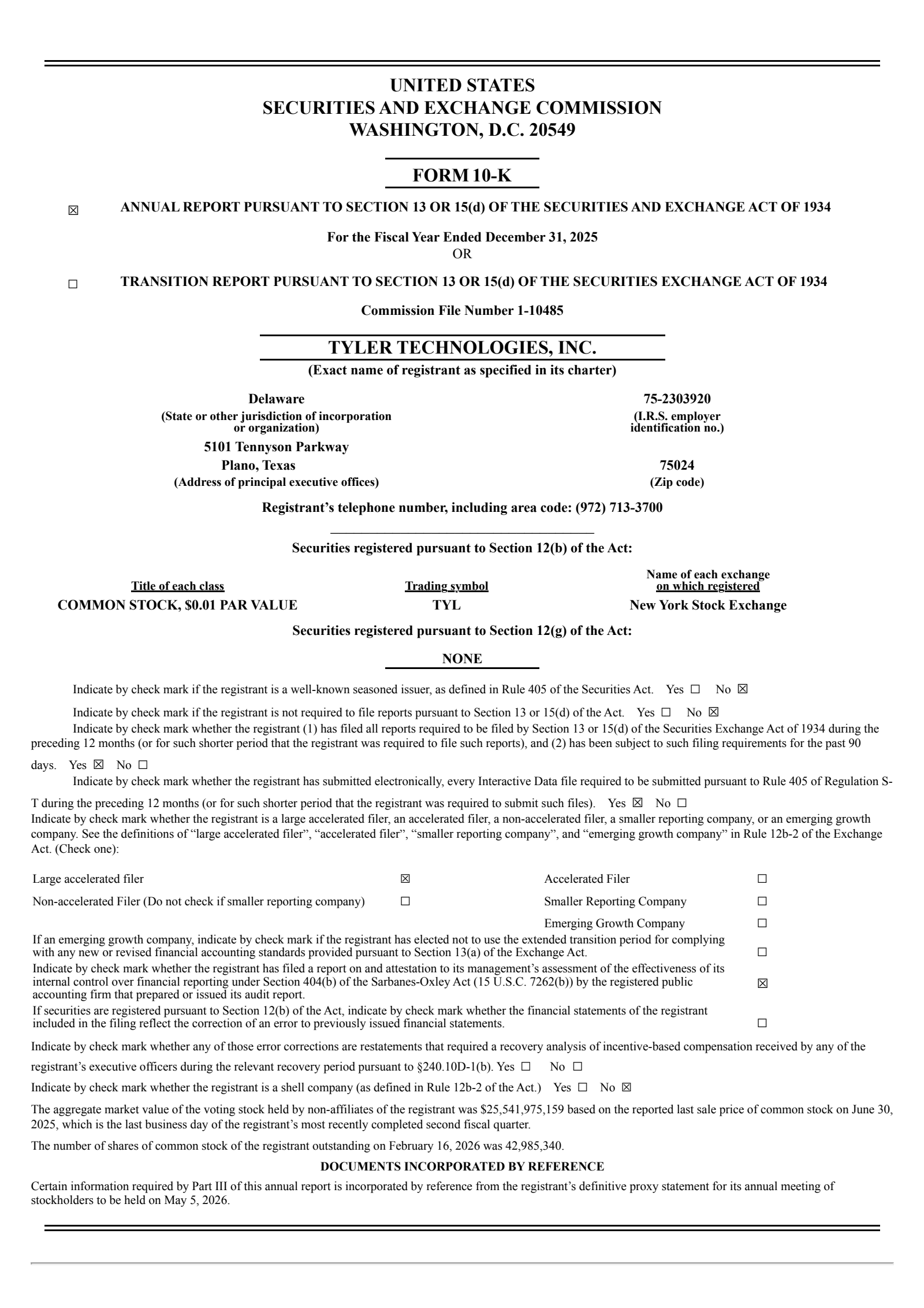 Tyler Technologies' Q4 2025 Annual report