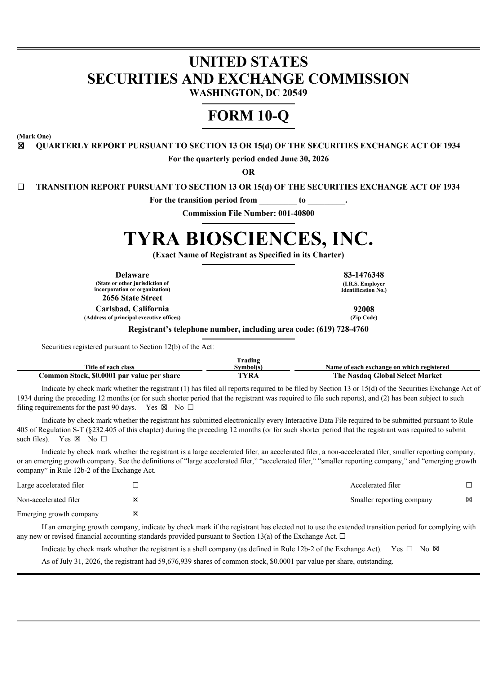 Tyra Biosciences' Q2 2026 Quarterly report