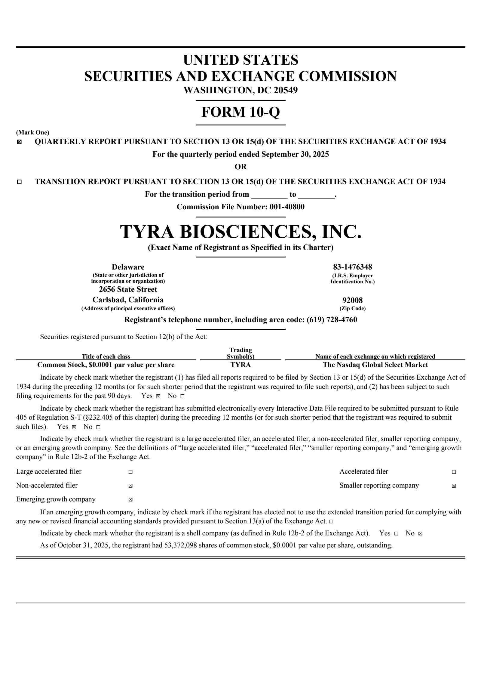Tyra Biosciences' Q3 2025 Quarterly Report