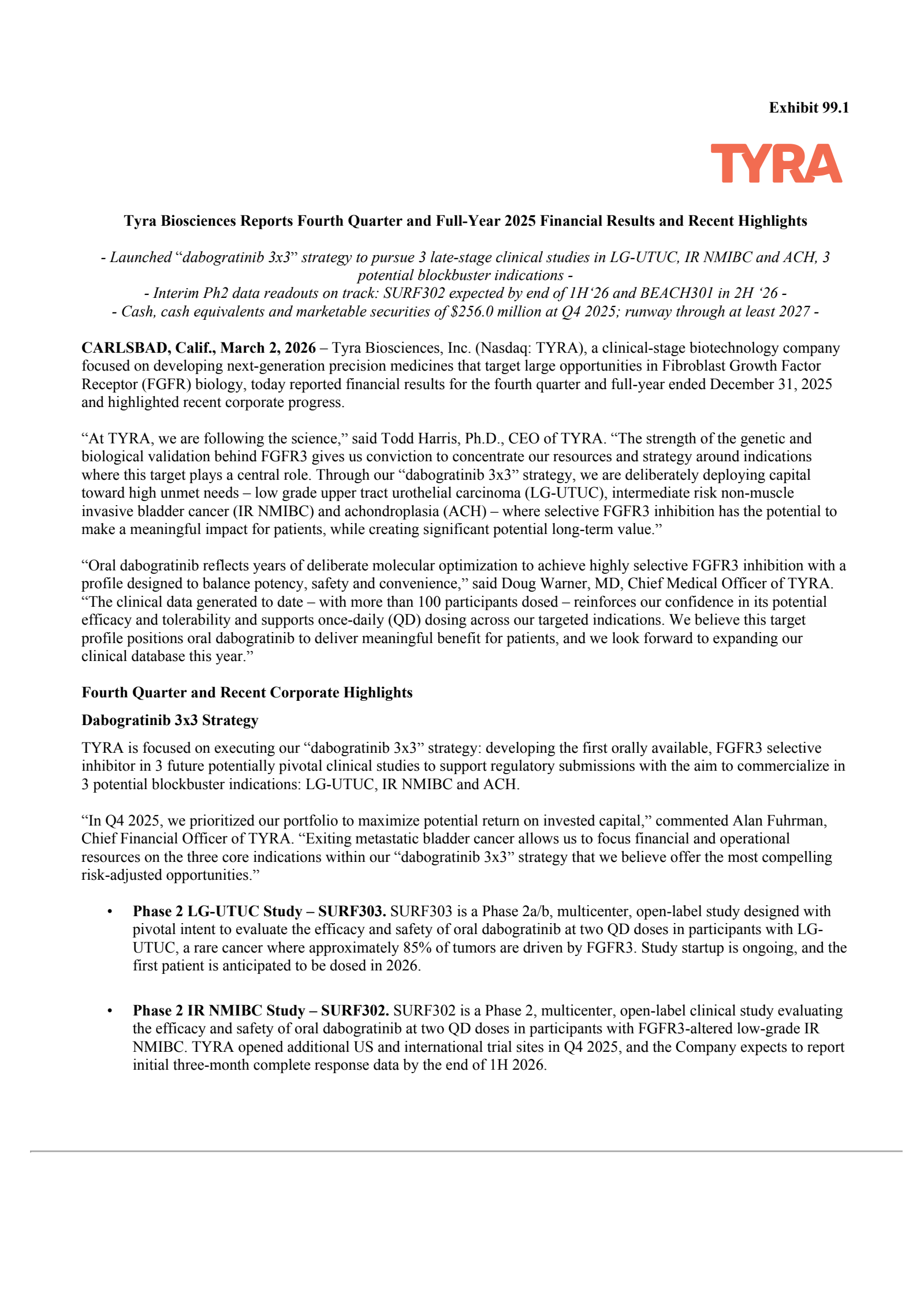 Tyra Biosciences' Q4 2025 Press Release