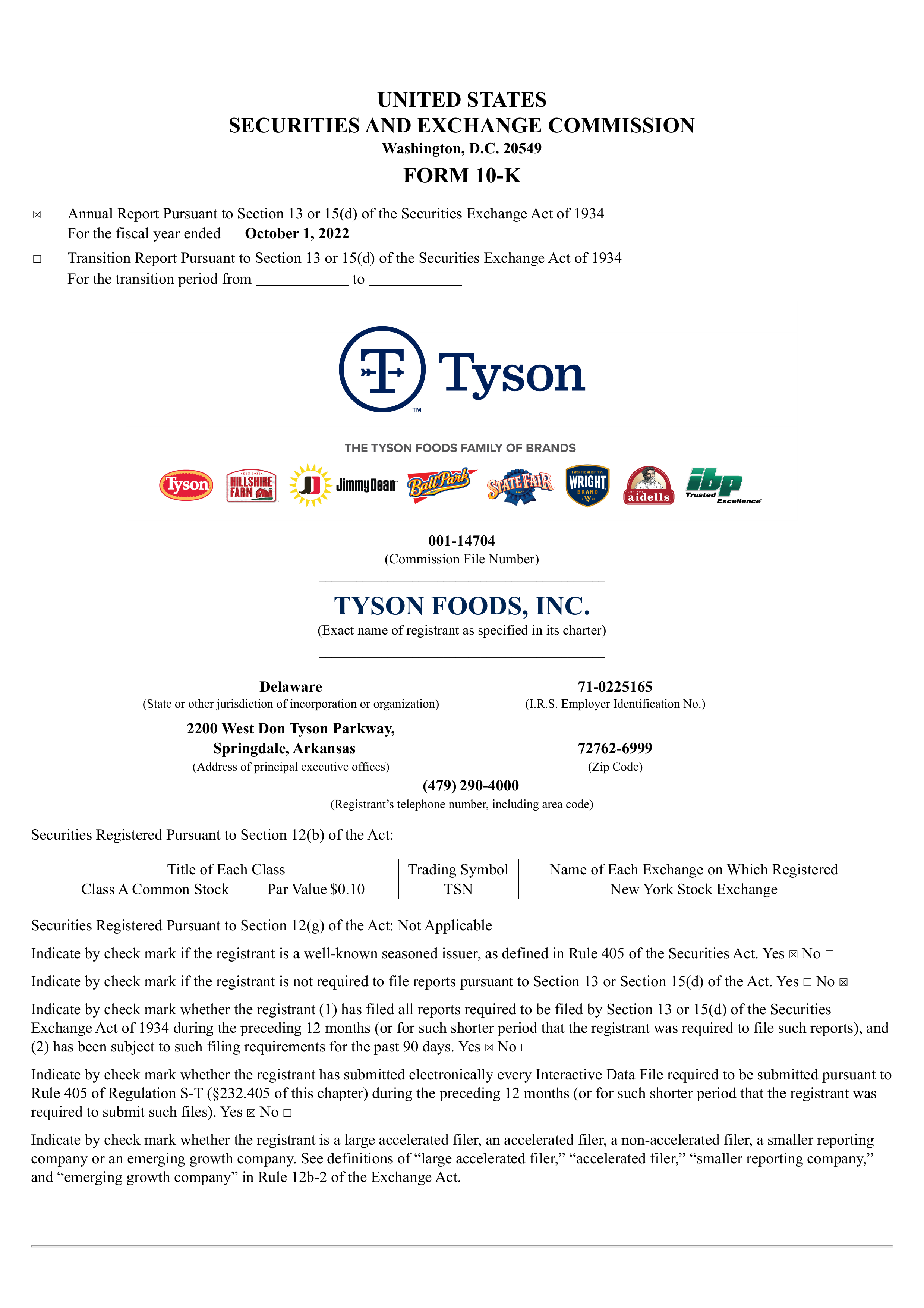 Tyson Foods' Q4 2022 Annual report