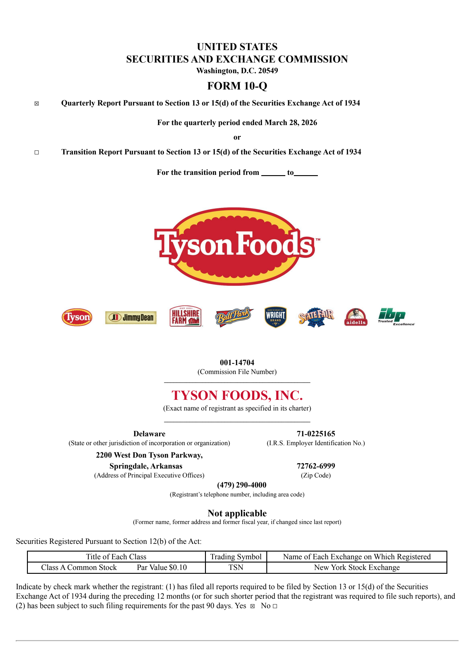 Tyson Foods' Q2 2026 Quarterly report