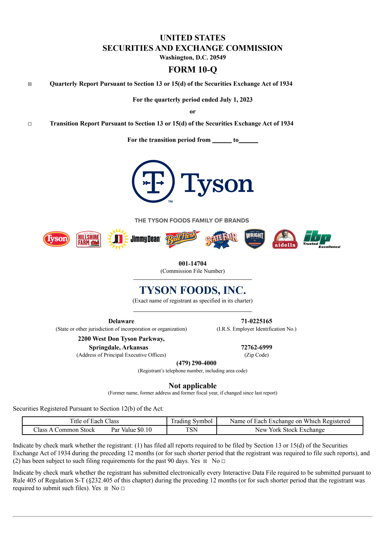 Tyson Foods' Q3 2023 Quarterly report
