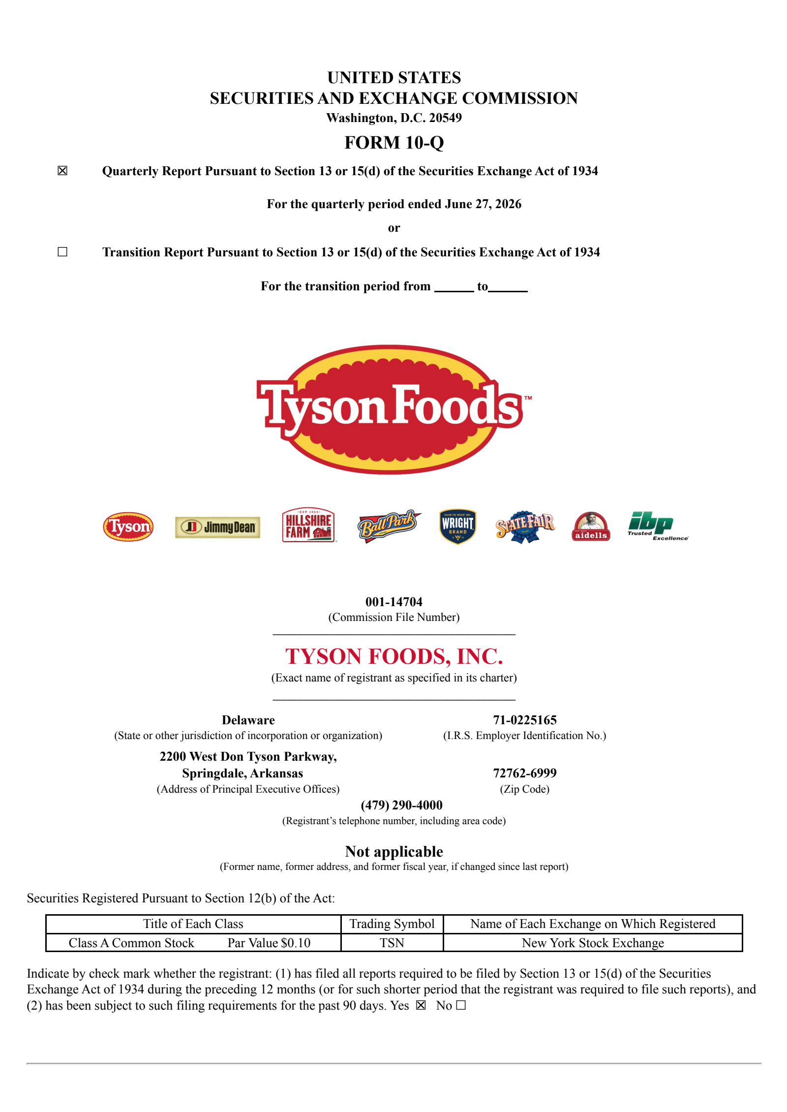 Tyson Foods' Q3 2026 Quarterly report