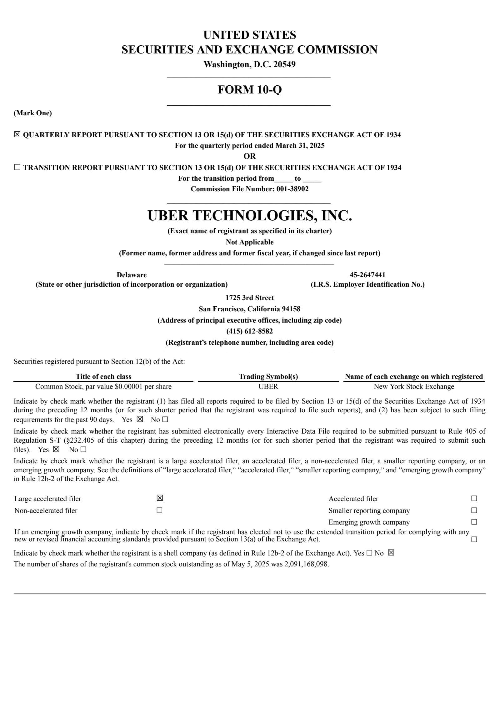Uber Technologies' Q1 2025 Quarterly Report