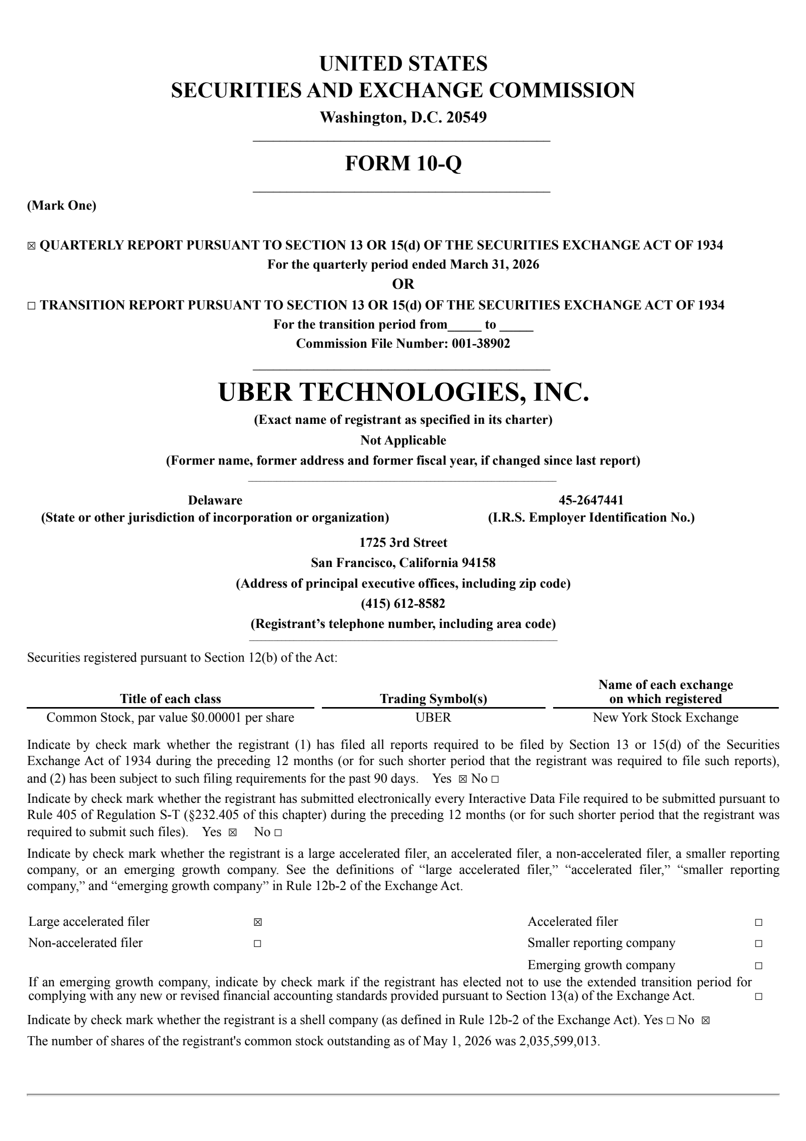 Uber Technologies' Q1 2026 Quarterly report