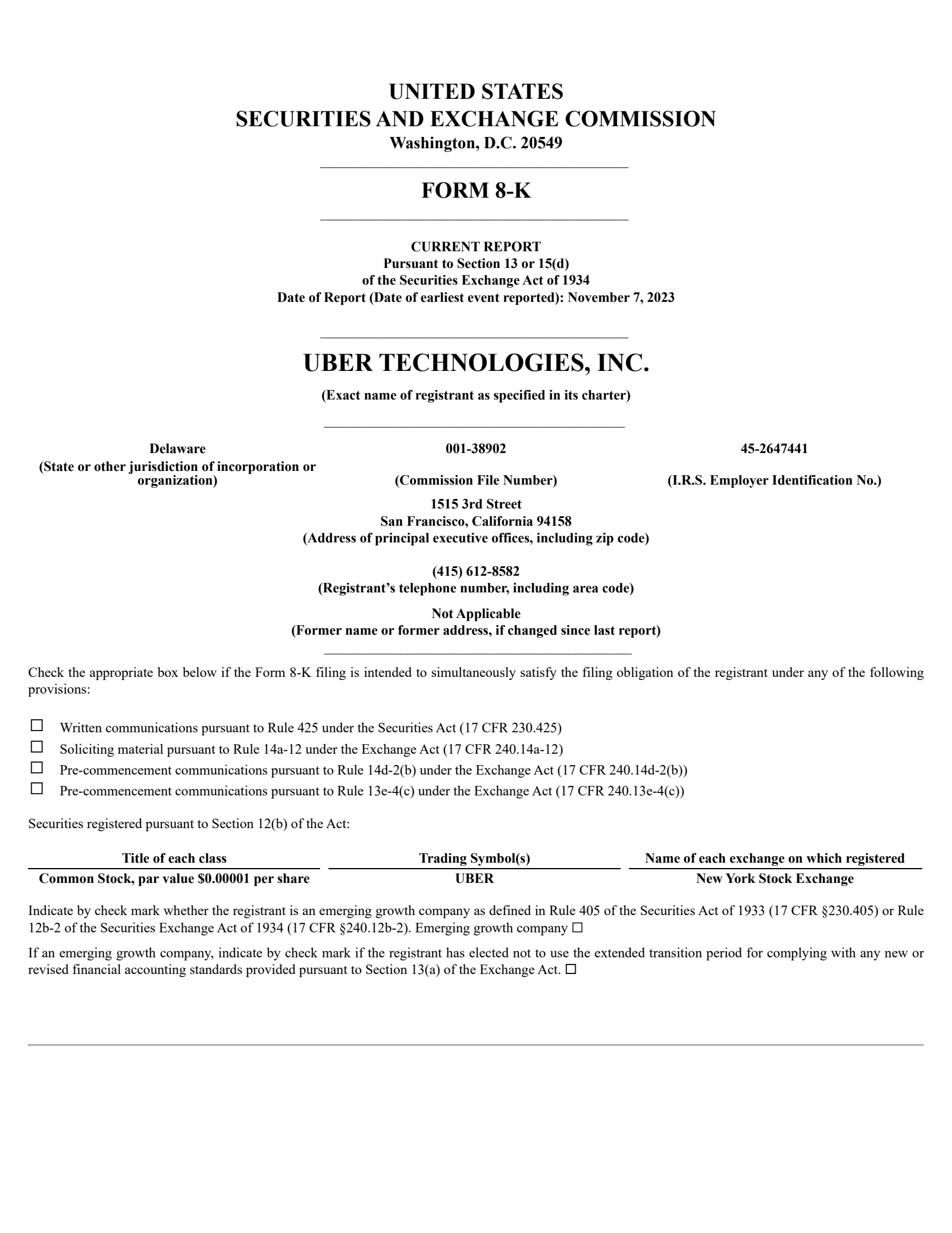 Uber Technologies' Q3 2023 Press Release