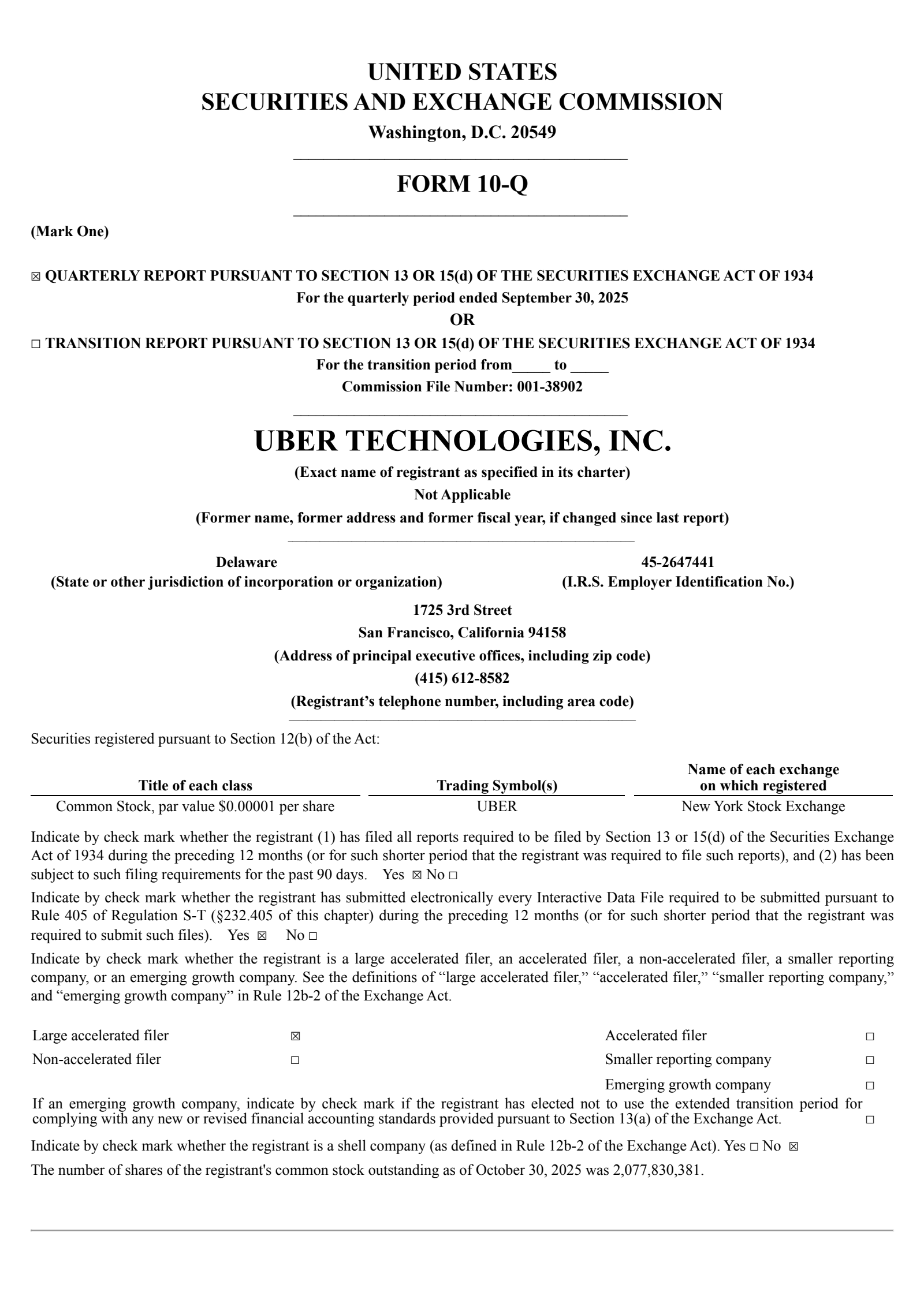 Uber Technologies' Q3 2025 Quarterly Report