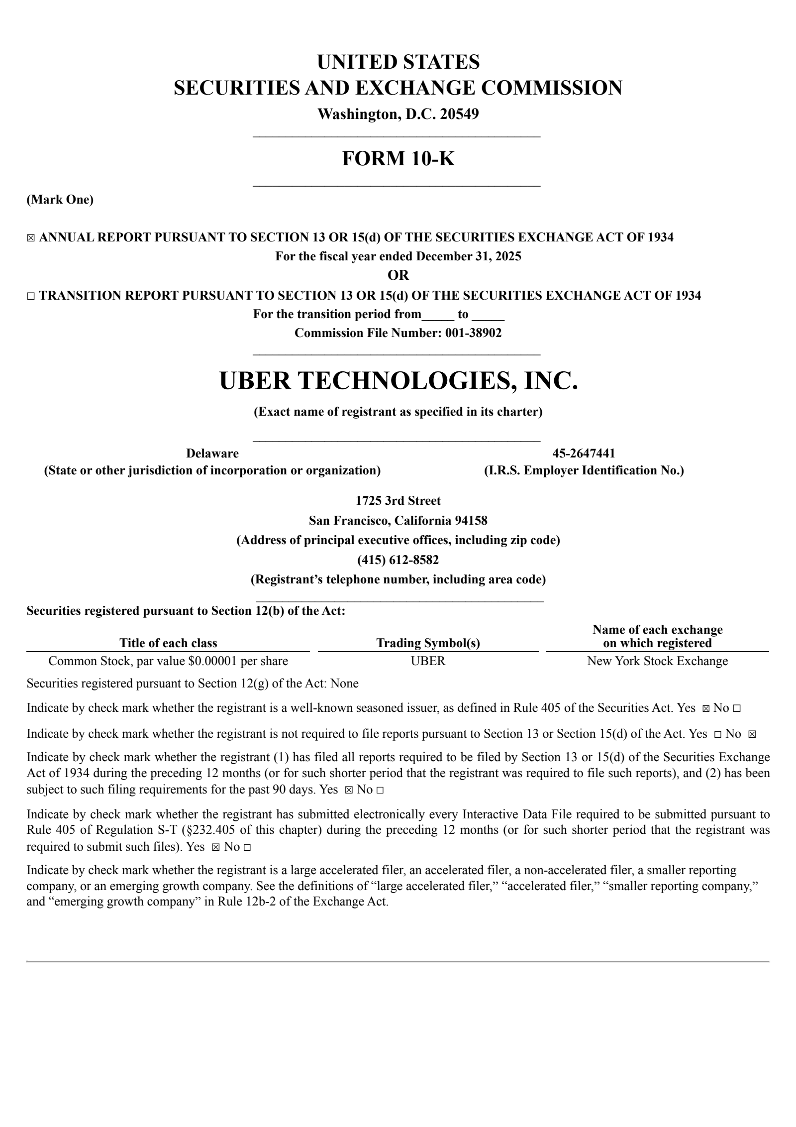 Uber Technologies' Q4 2025 Annual report