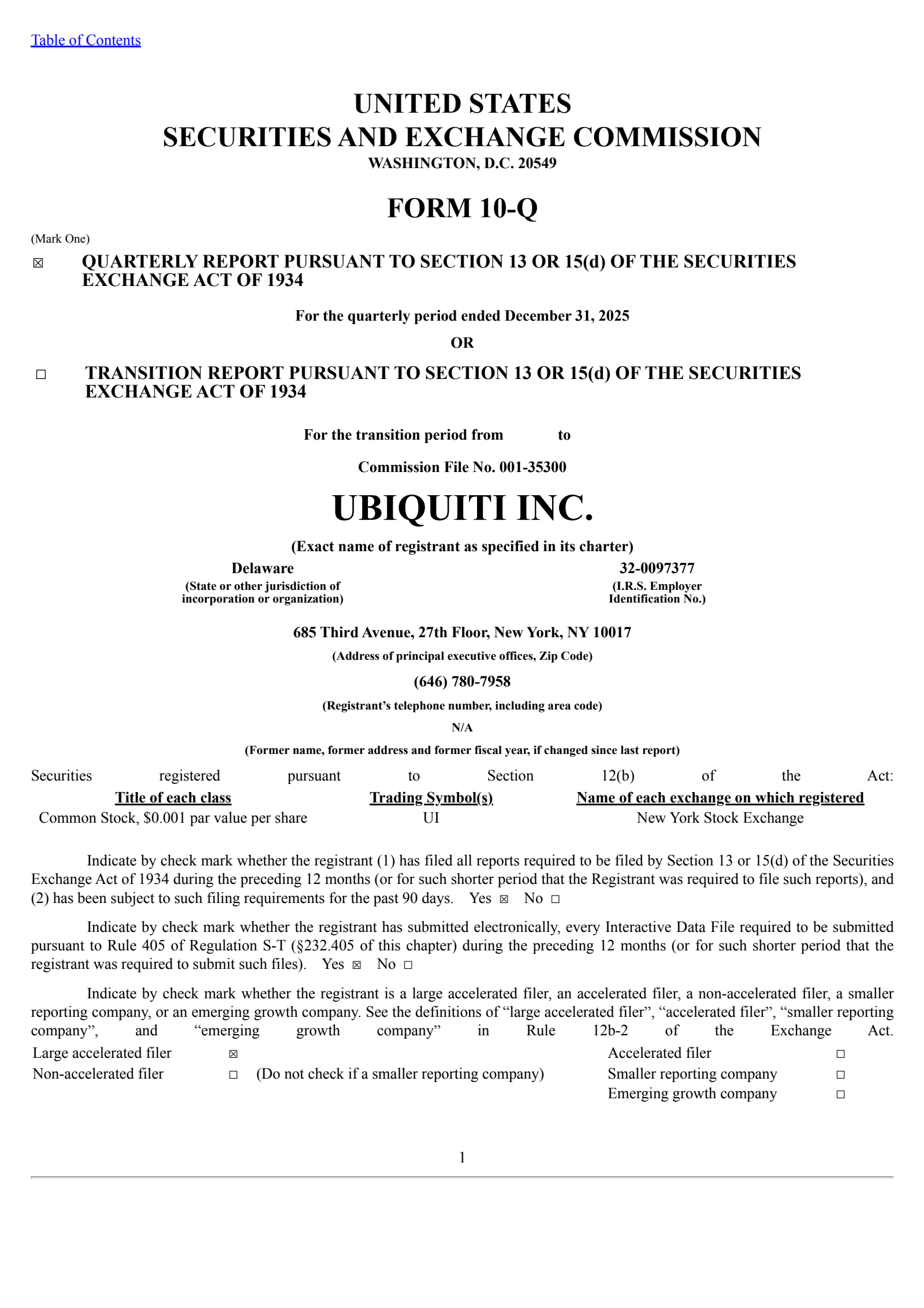 Ubiquiti's Q2 2026 Quarterly report
