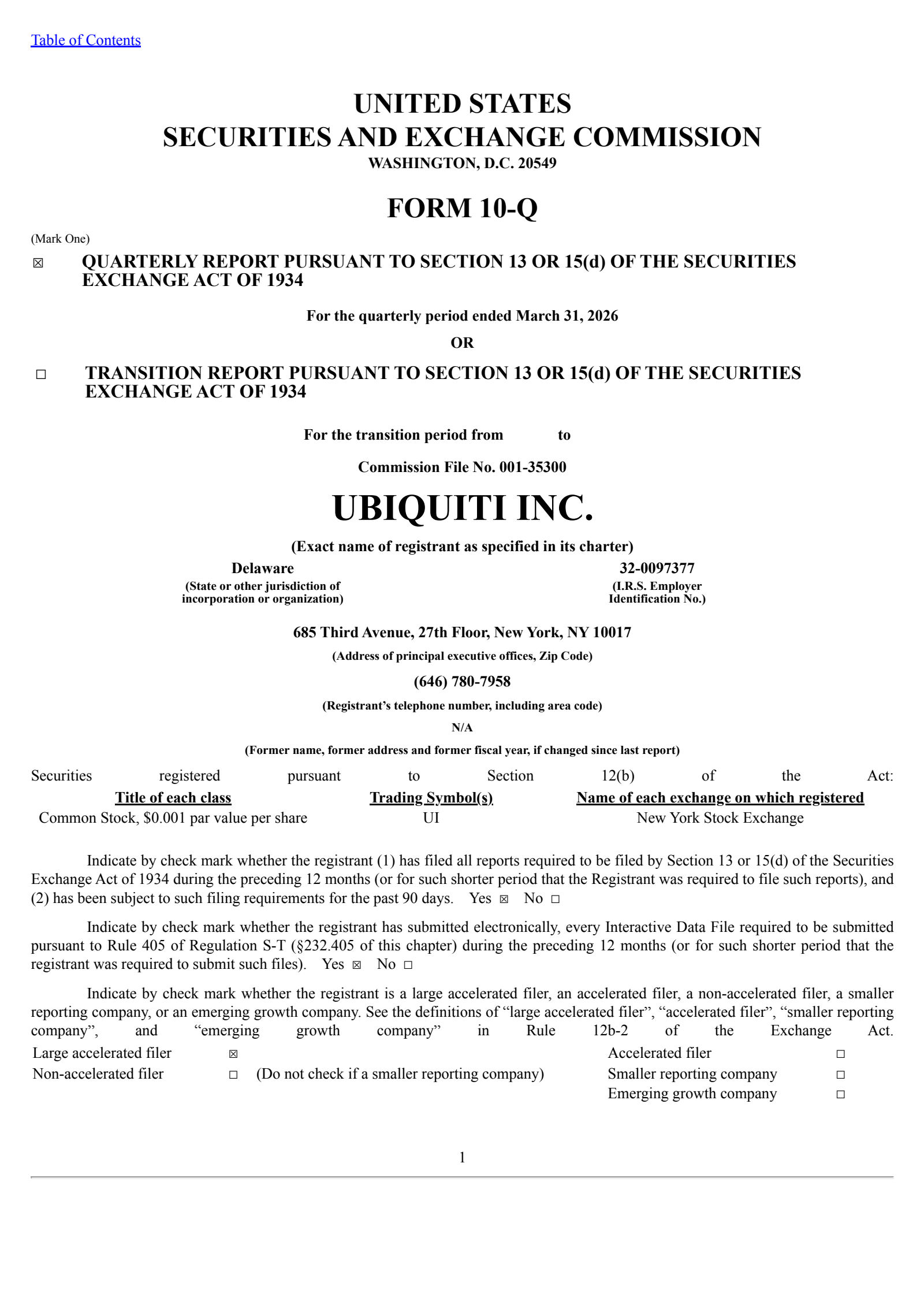 Ubiquiti's Q3 2026 Quarterly report
