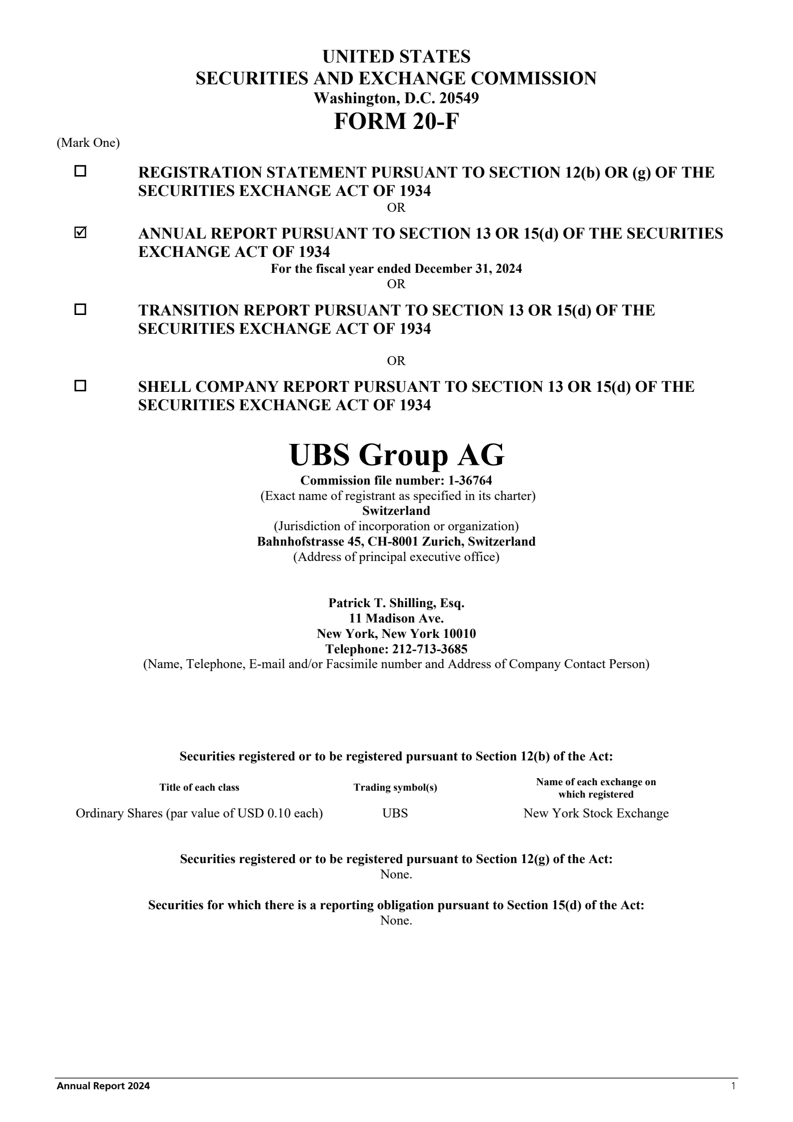 UBS Group's Q4 2024 Annual Report