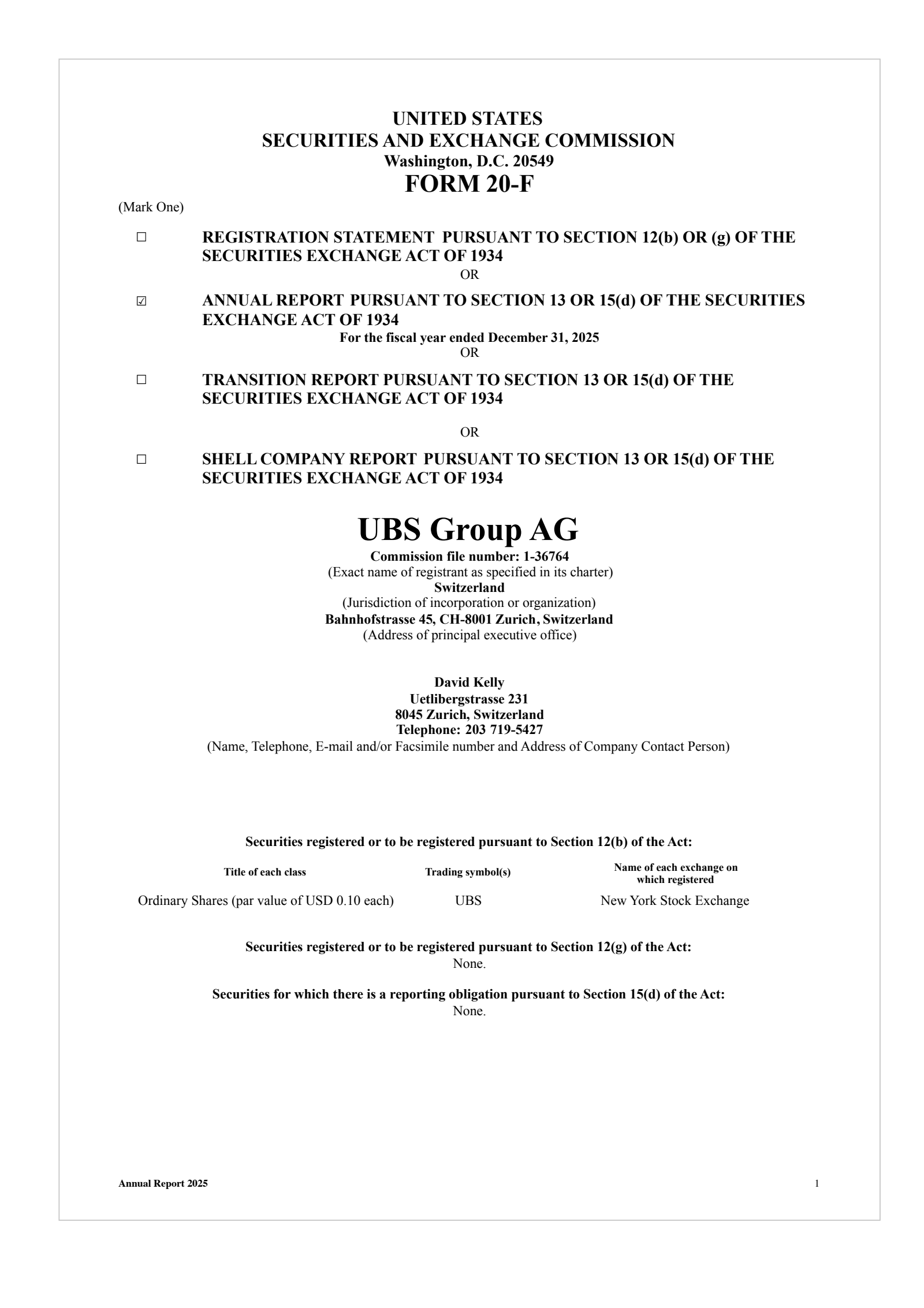 UBS Group's Q4 2025 Annual report