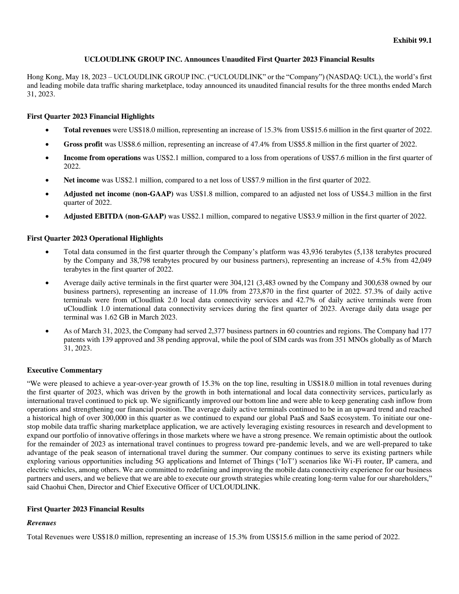uCloudlink Group's Q1 2023 Press Release