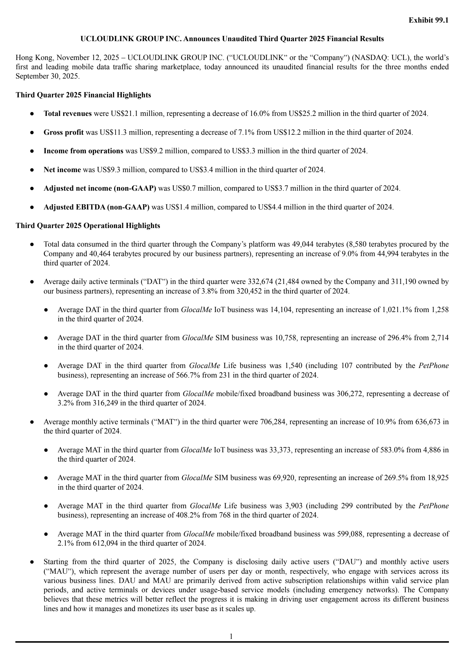 uCloudlink Group's Q3 2025 Earnings Release