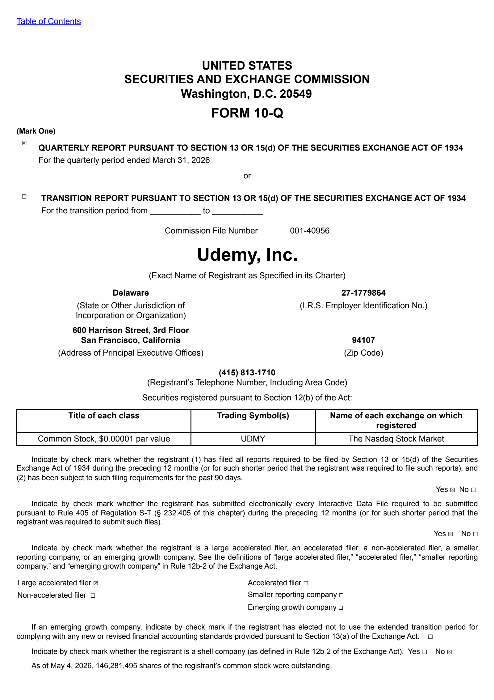 Udemy's Q1 2026 Quarterly report