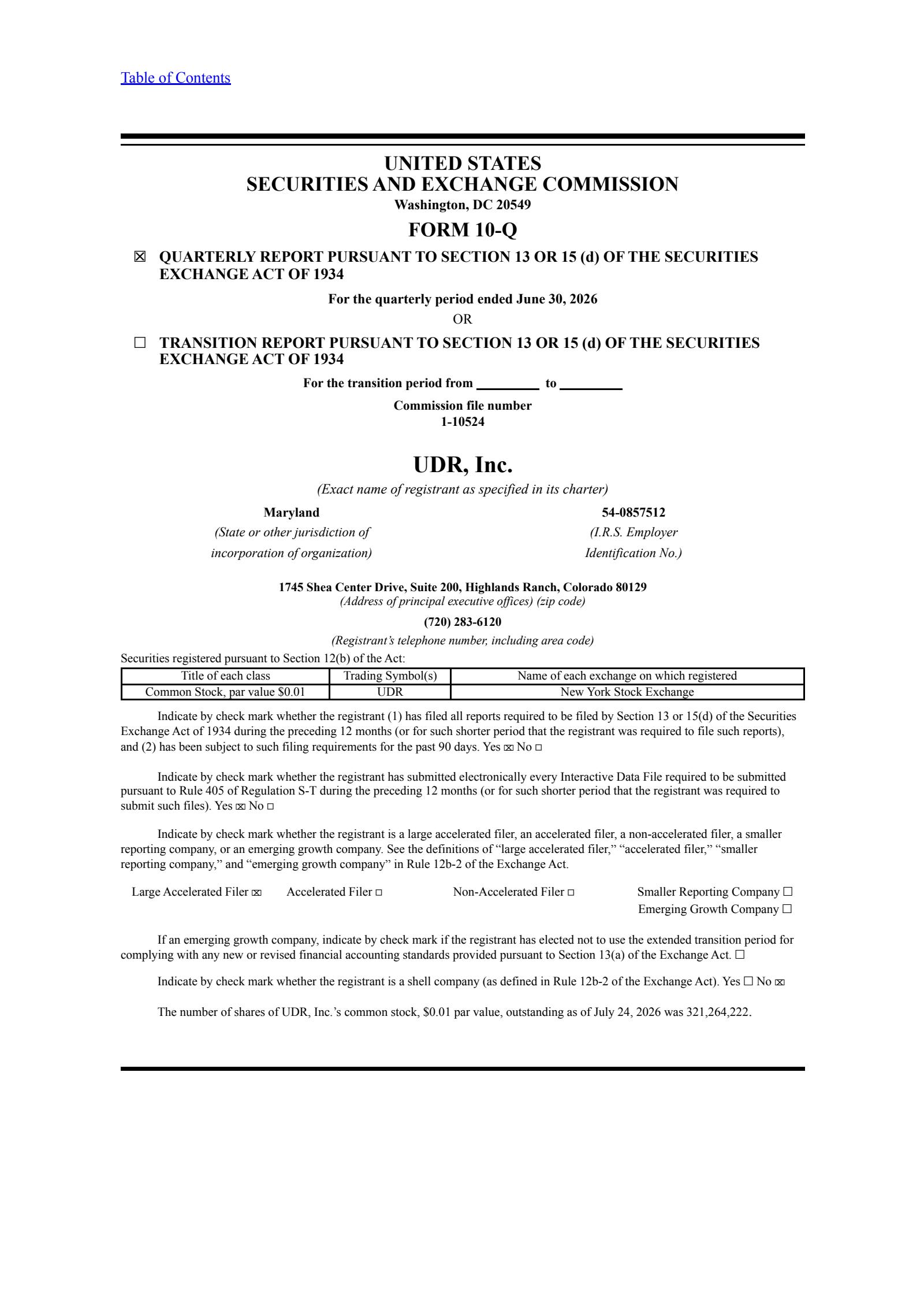 United Dominion Realty Trust's Q2 2026 Quarterly report