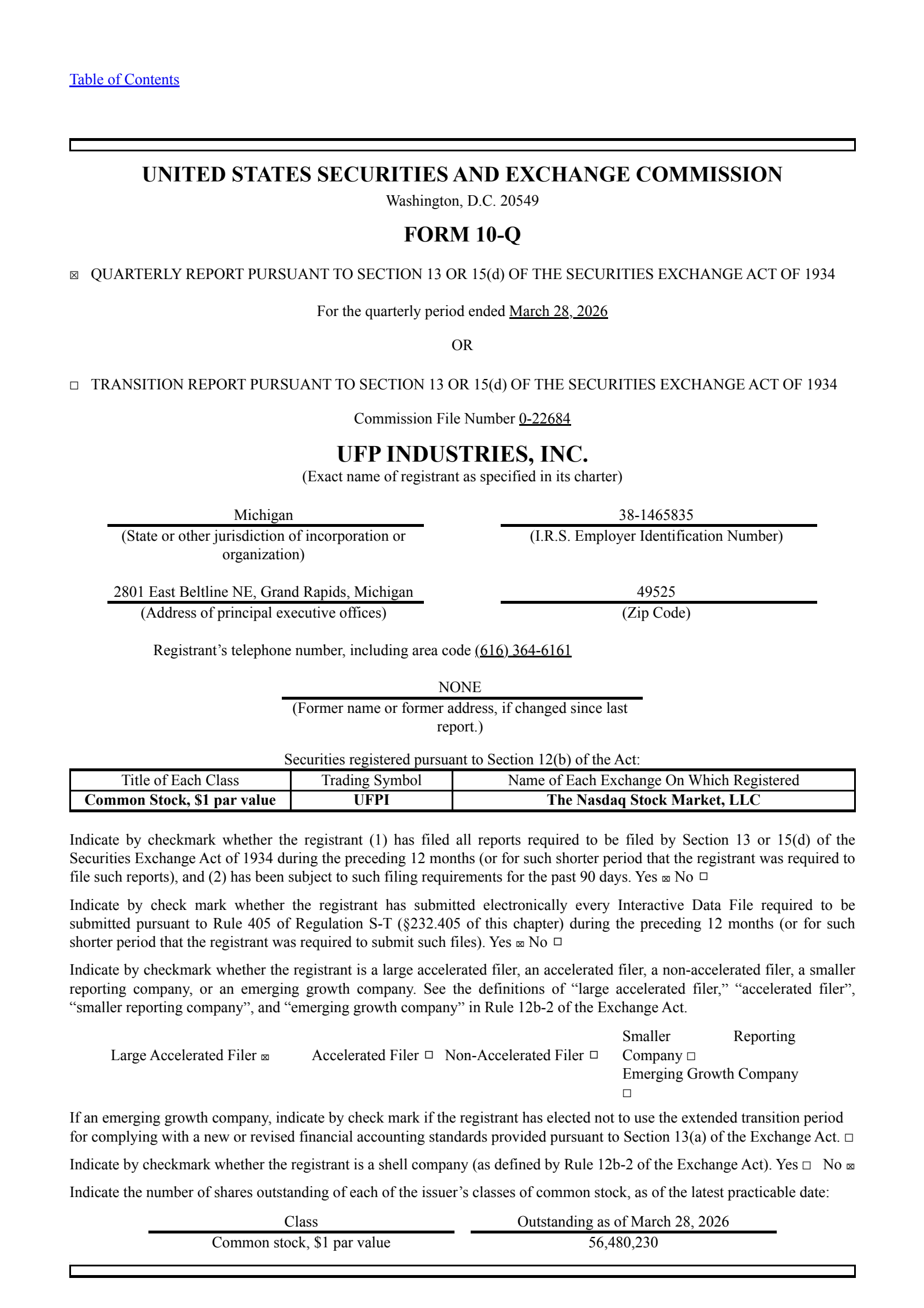 UFP Industries' Q1 2026 Quarterly report