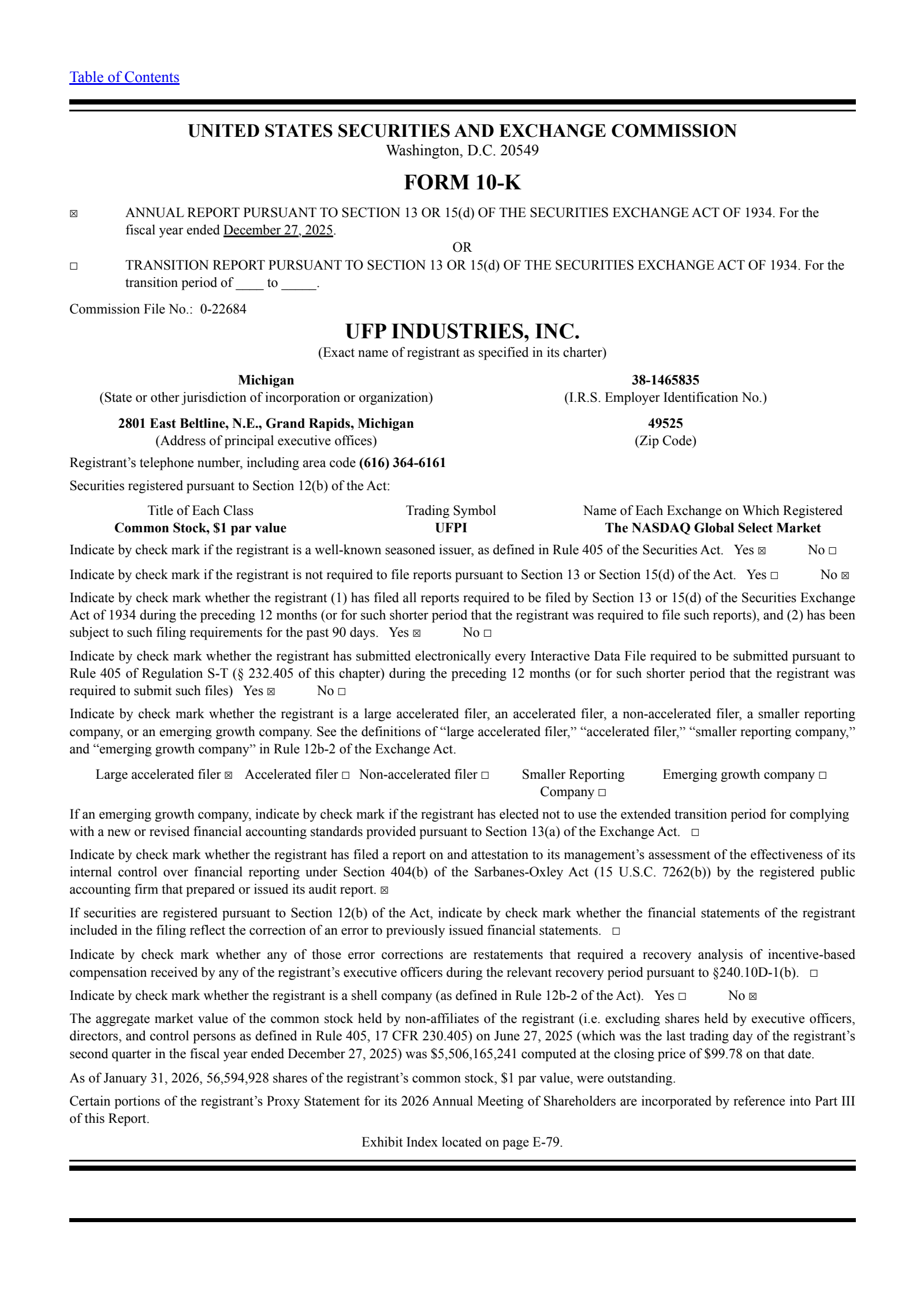 UFP Industries' Q4 2025 Annual report