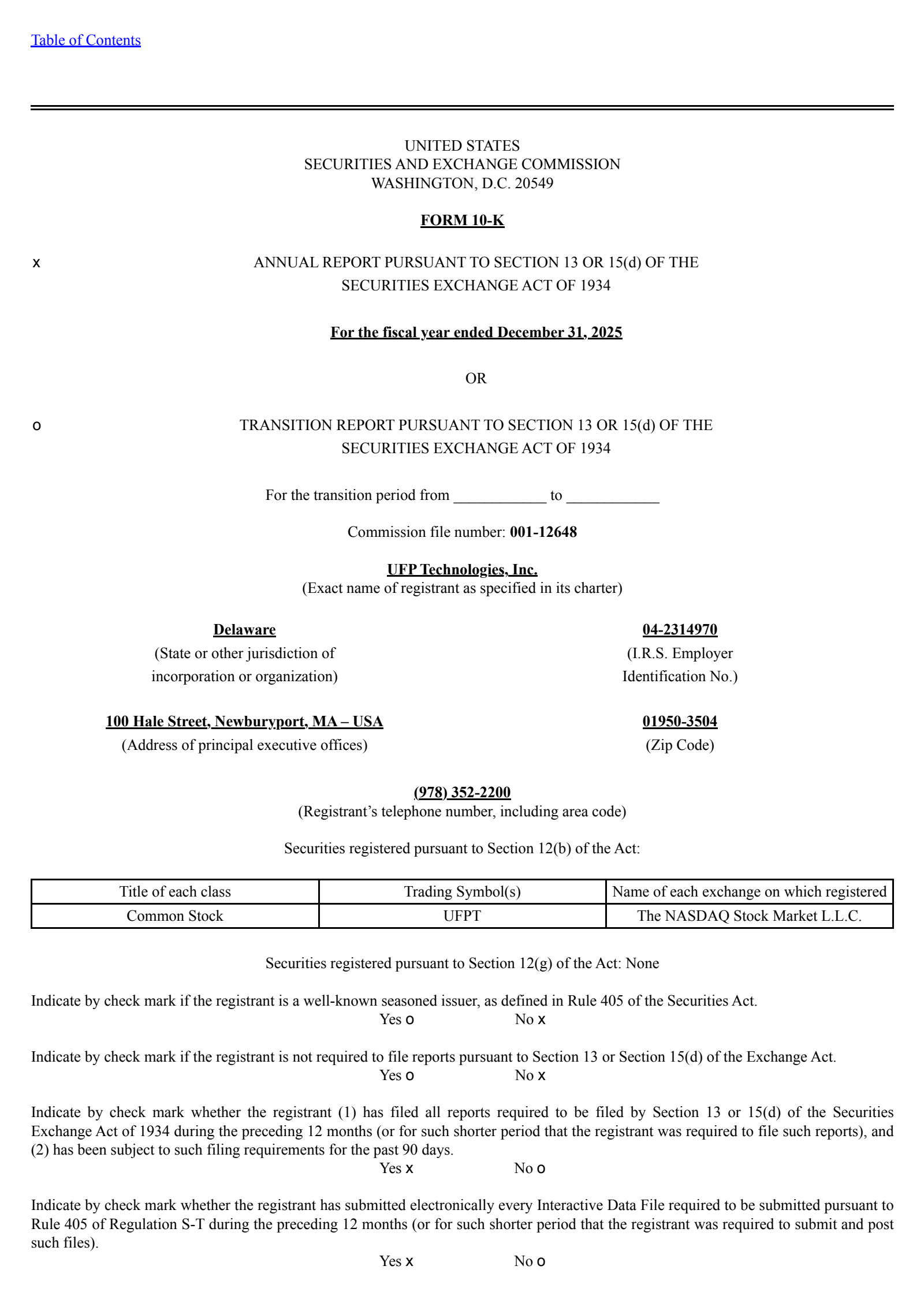 UFP Technologies' Q4 2025 Annual report