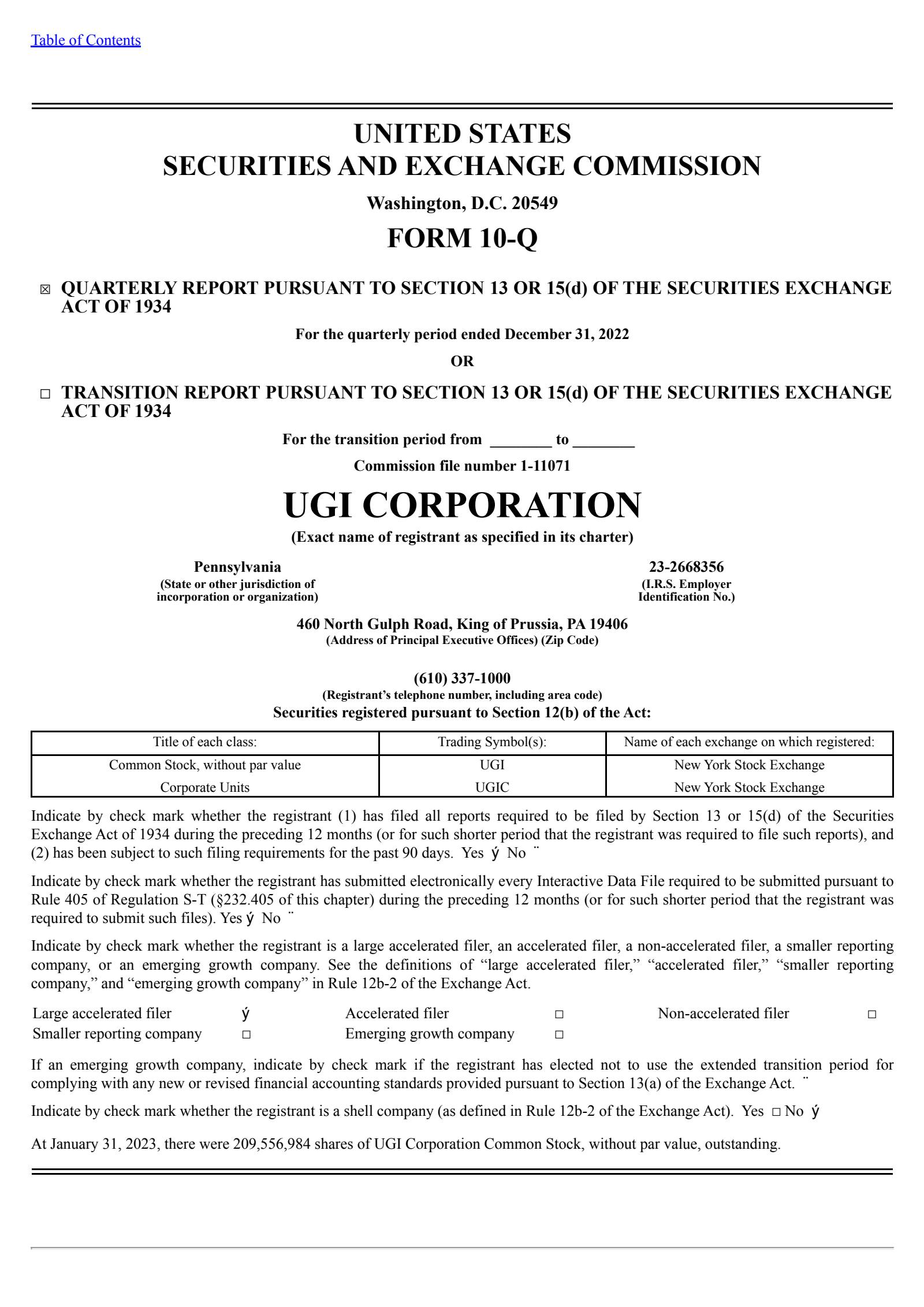 UGI Q1 2023 Earnings Report on 2/2/2023