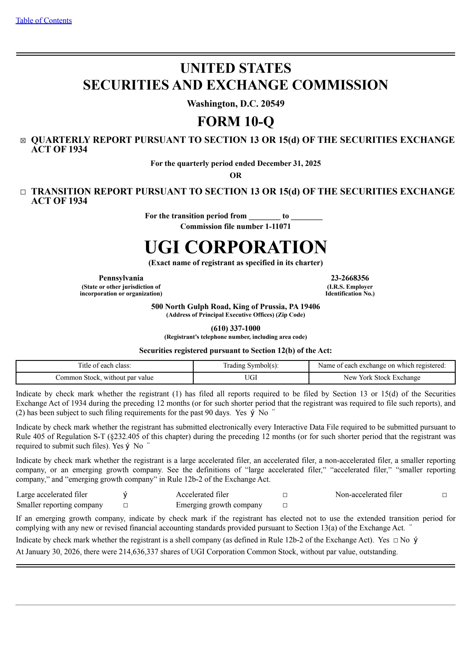 UGI's Q1 2026 Quarterly report