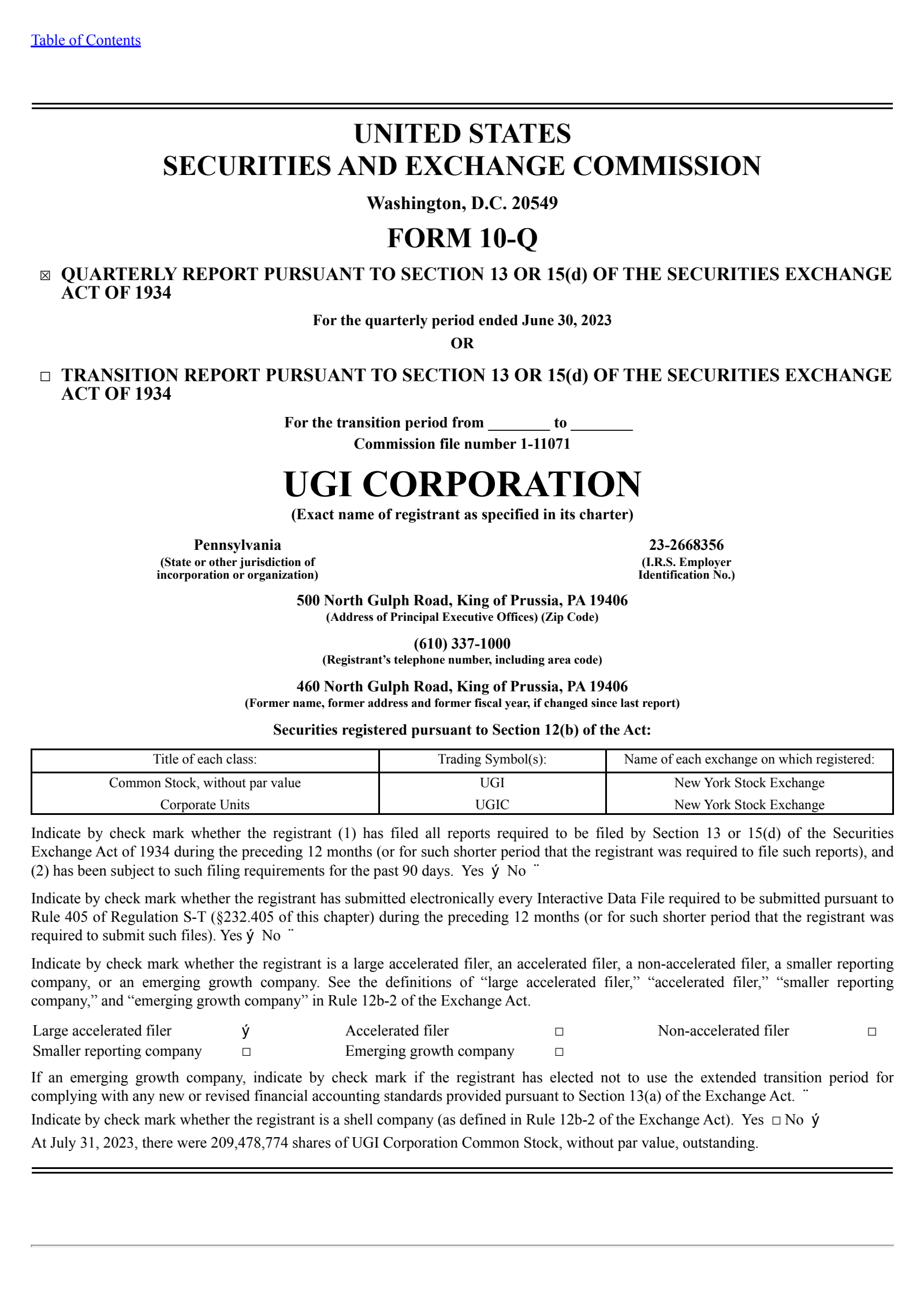 UGI's Q3 2023 Quarterly report