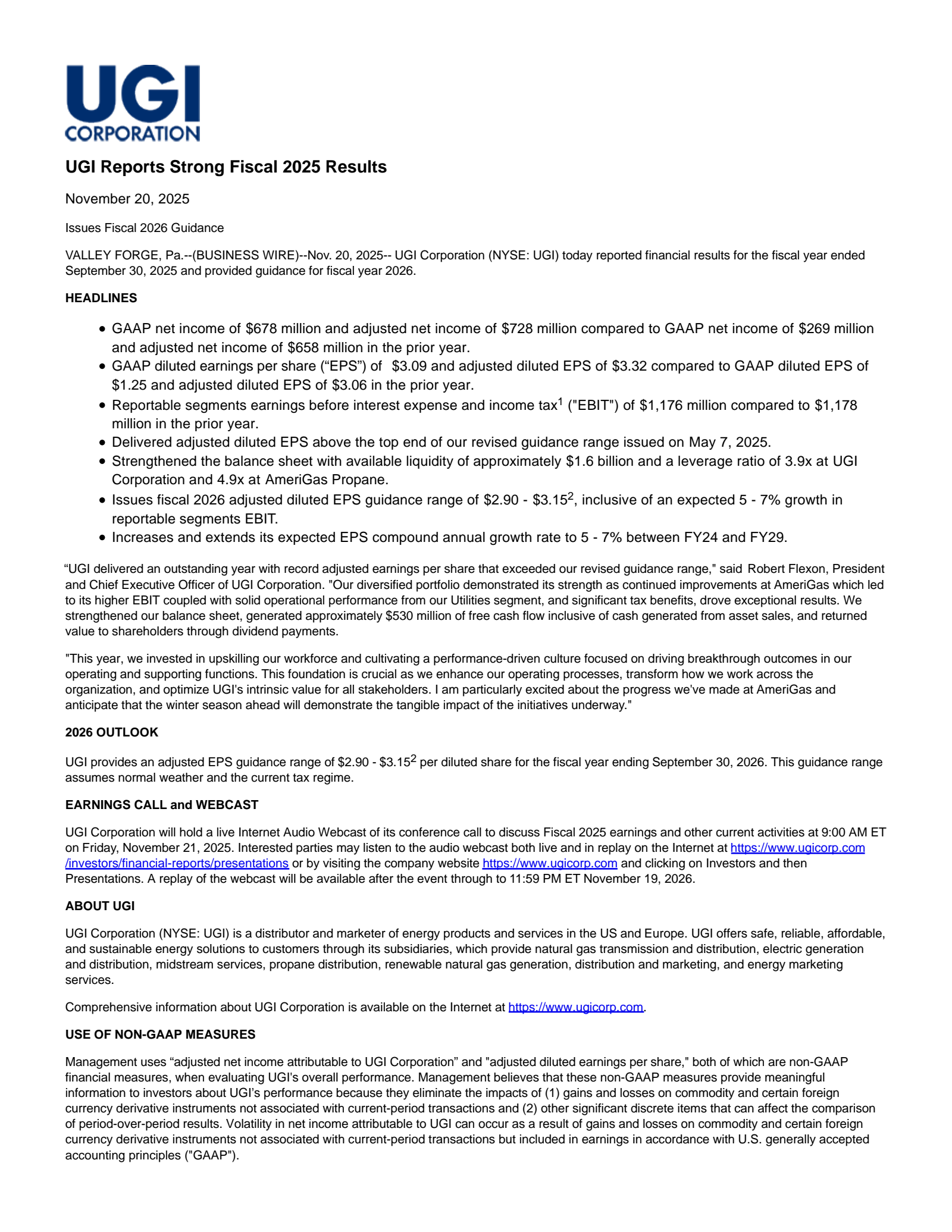 UGI's Q4 2025 Earnings Release