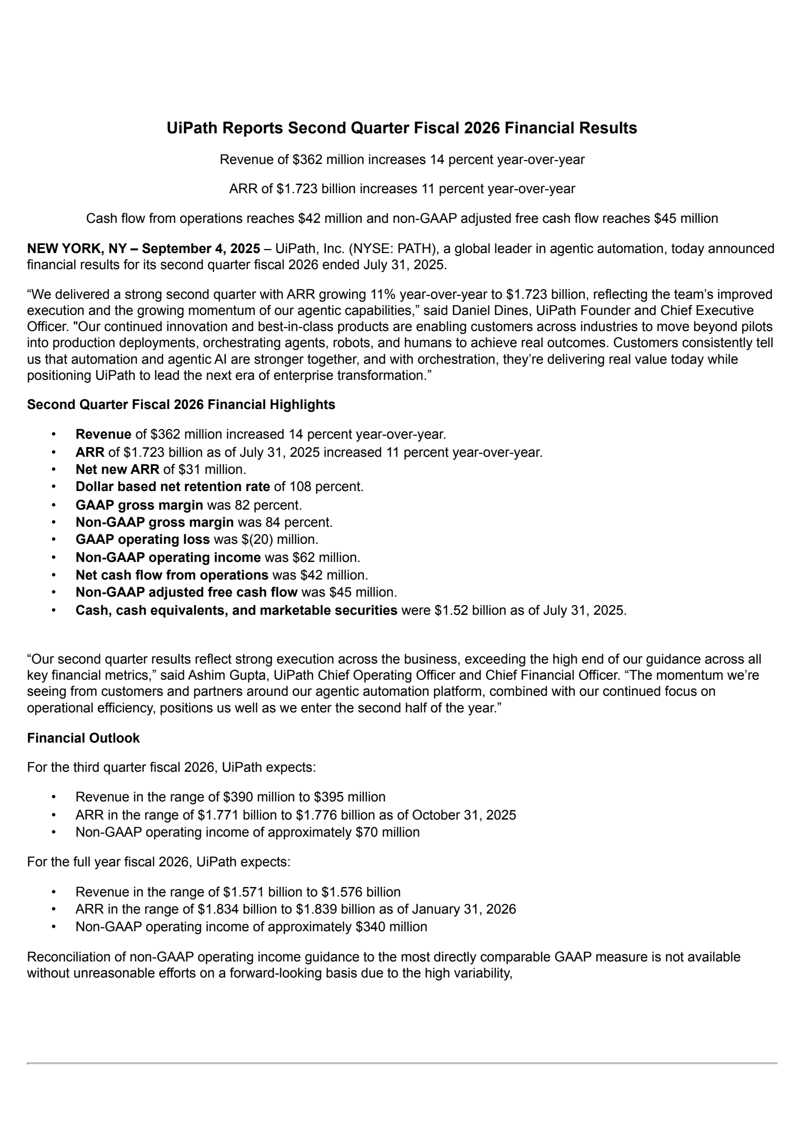 UiPath's Q2 2026 Press Release