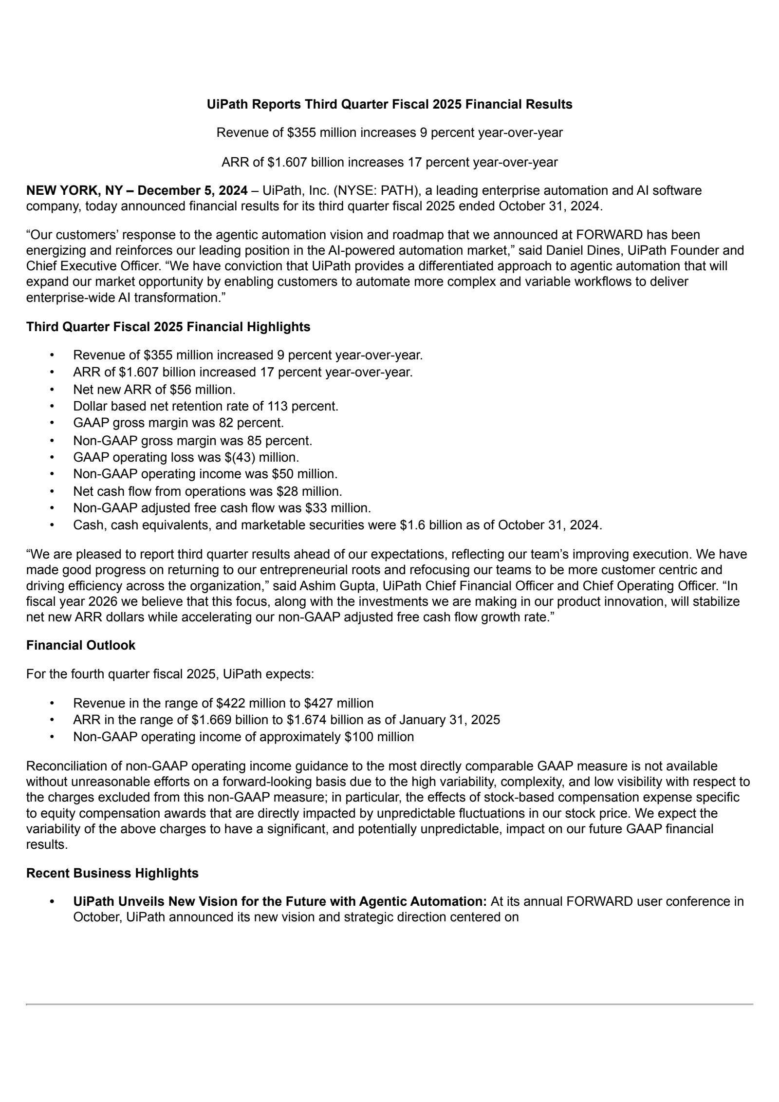 UiPath's Q3 2025 Press Release