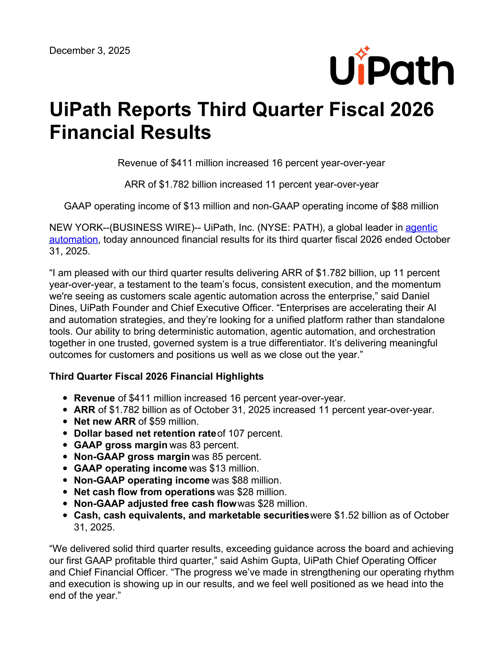 UiPath's Q3 2026 Earnings Release