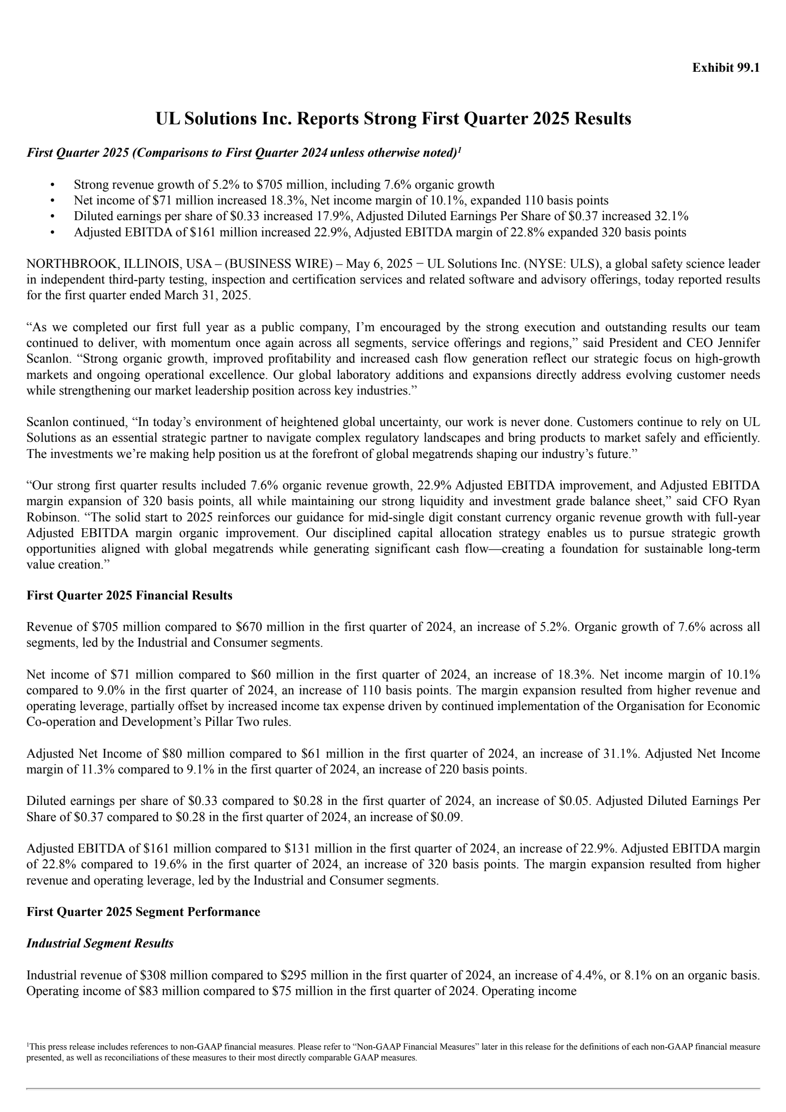 UL Solutions' Q1 2025 Press Release