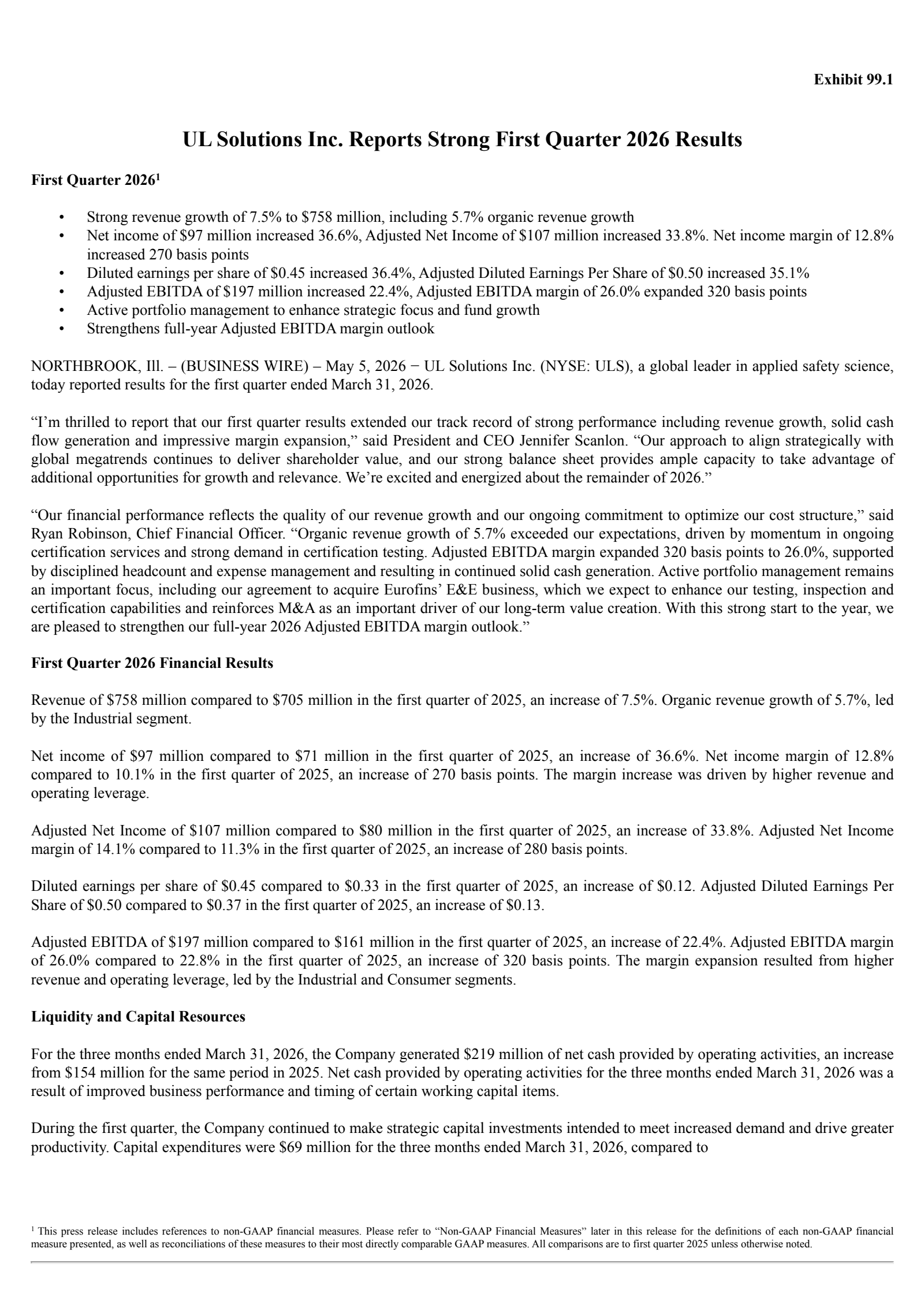 UL Solutions' Q1 2026 Press Release